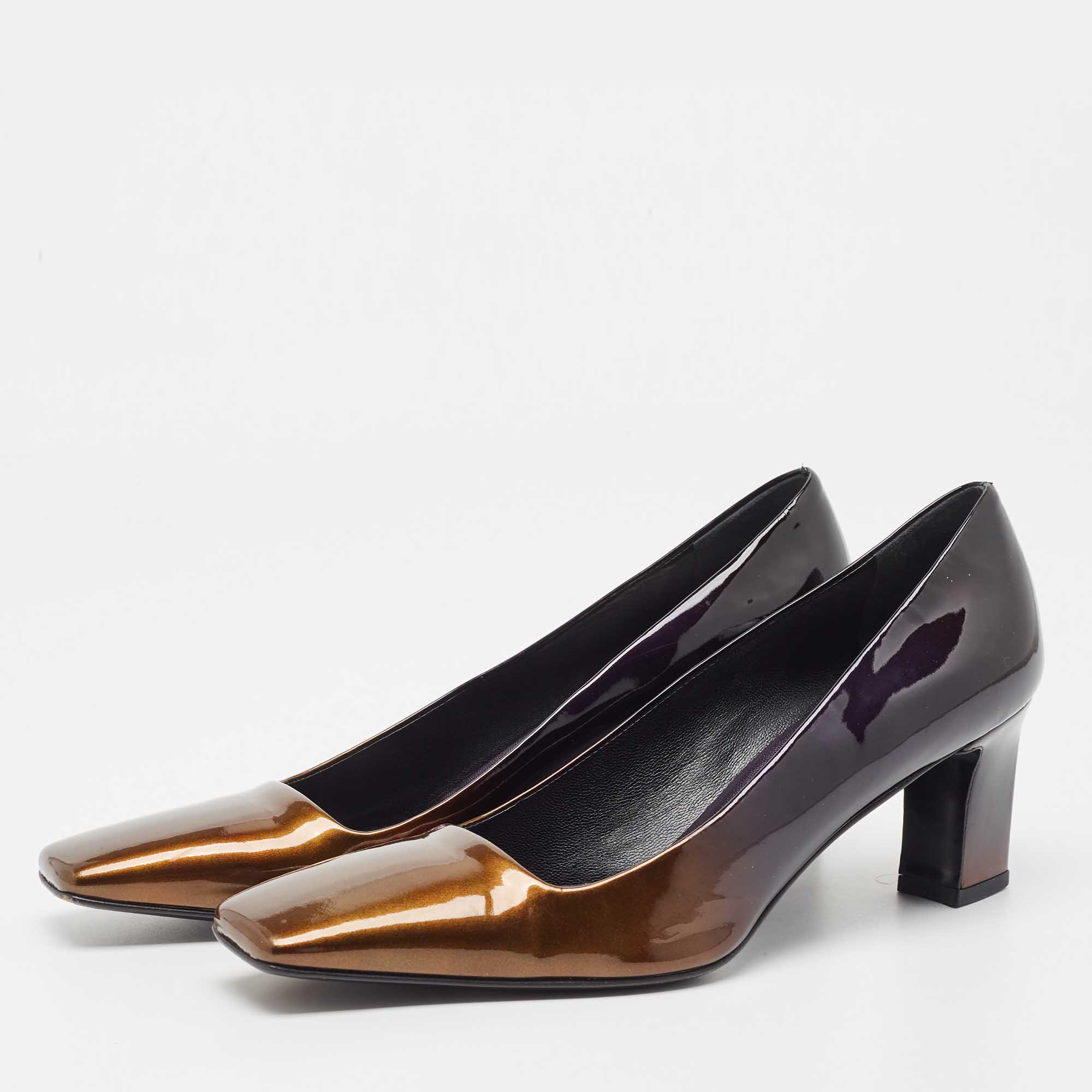 

Prada Ombre Black/Brown Patent Leather Square Toe Pumps Size