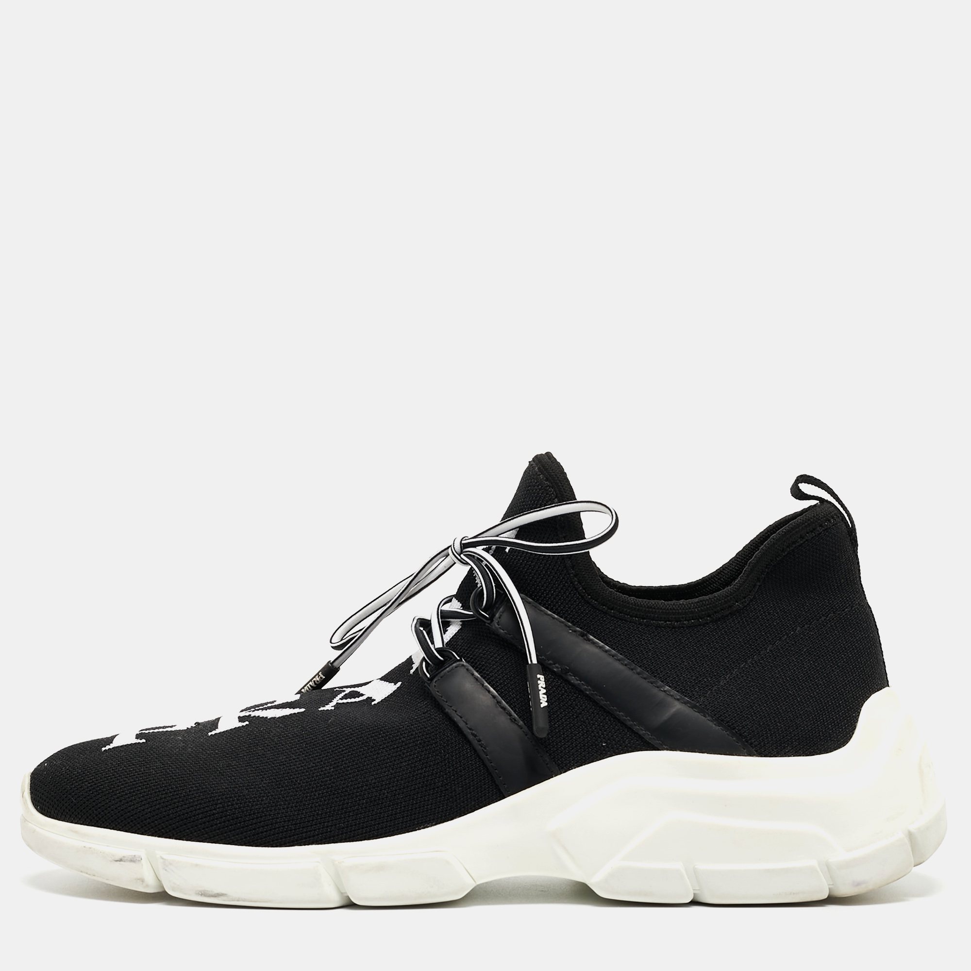 

Prada Black/White Logo Knit Fabric Low Top Sneakers Size