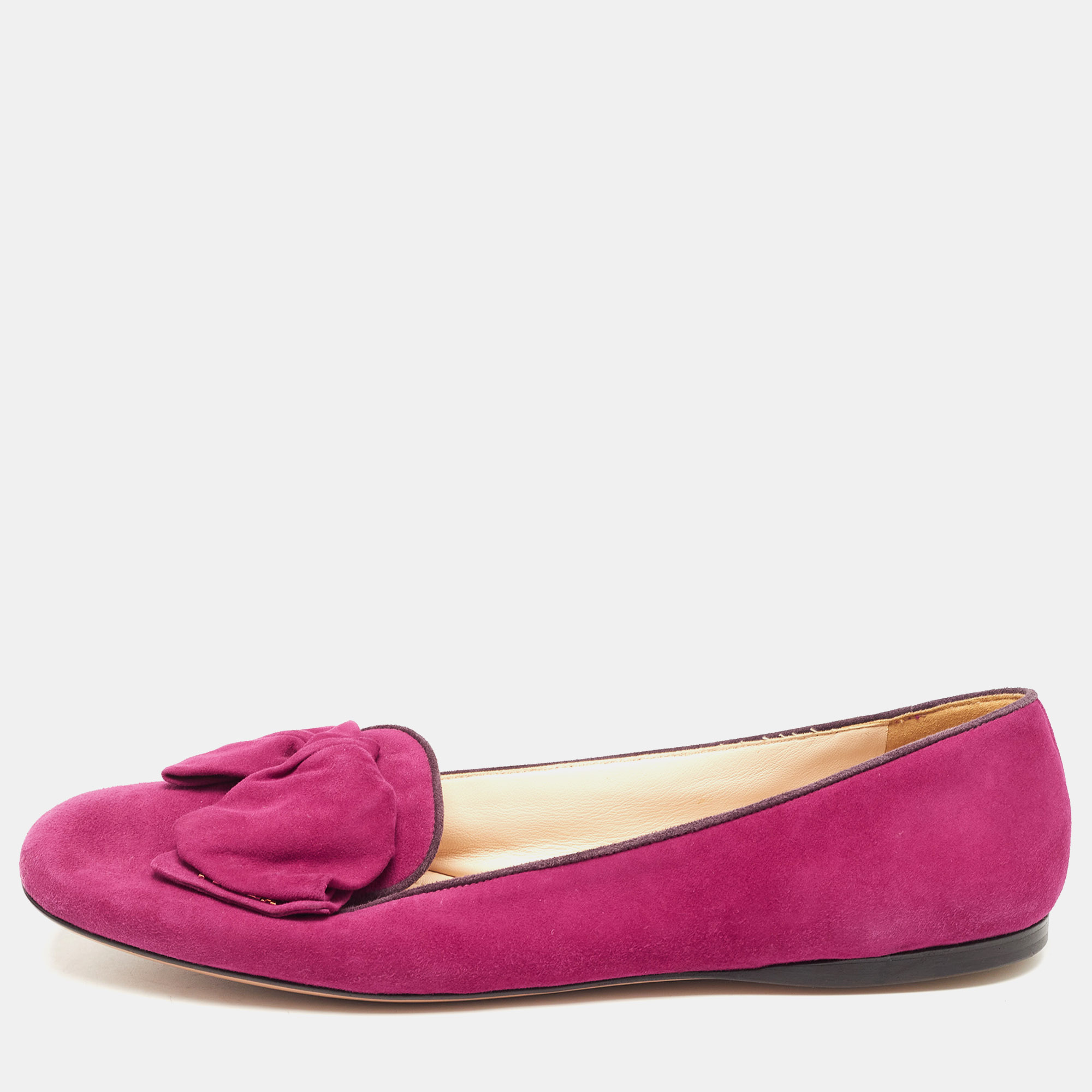Pre Owned Prada Fuchsia Suede Bow Ballet Flats Size 40.5
