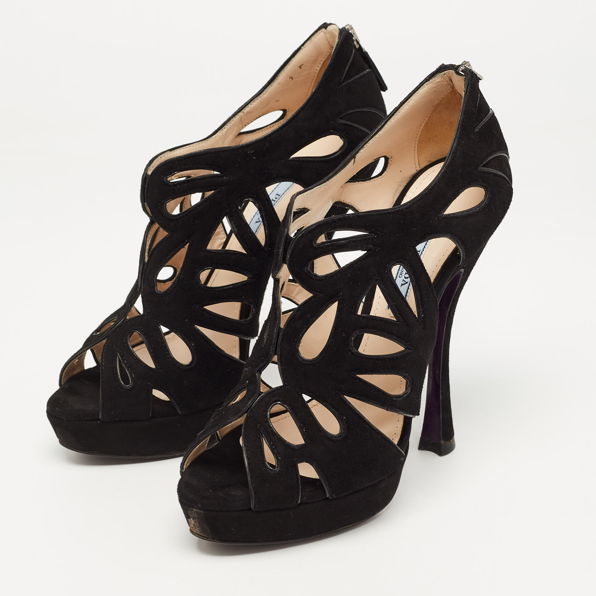 

Prada Black Suede Cutout Booties Size