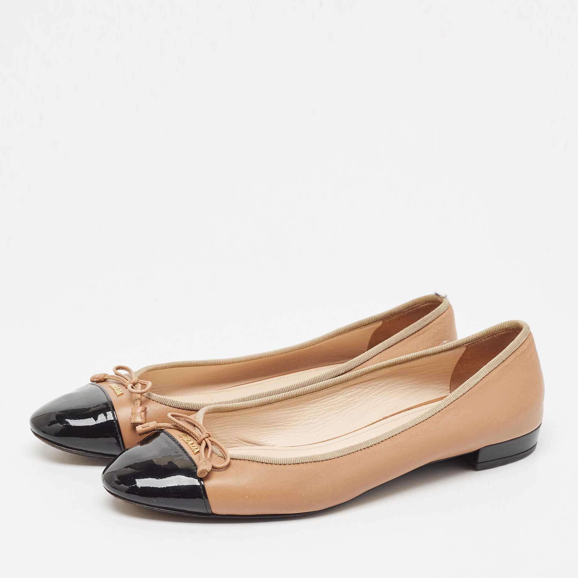 

Prada Brown Leather Bow Ballet Flats Size