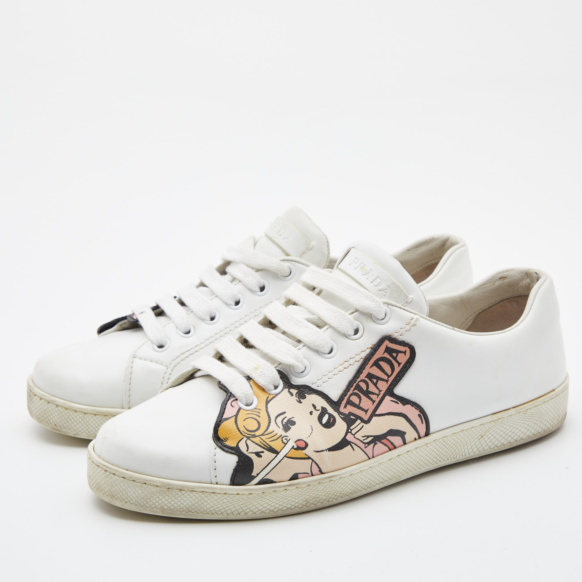 

Prada White Leather Patch Work Low Top Sneakers Size