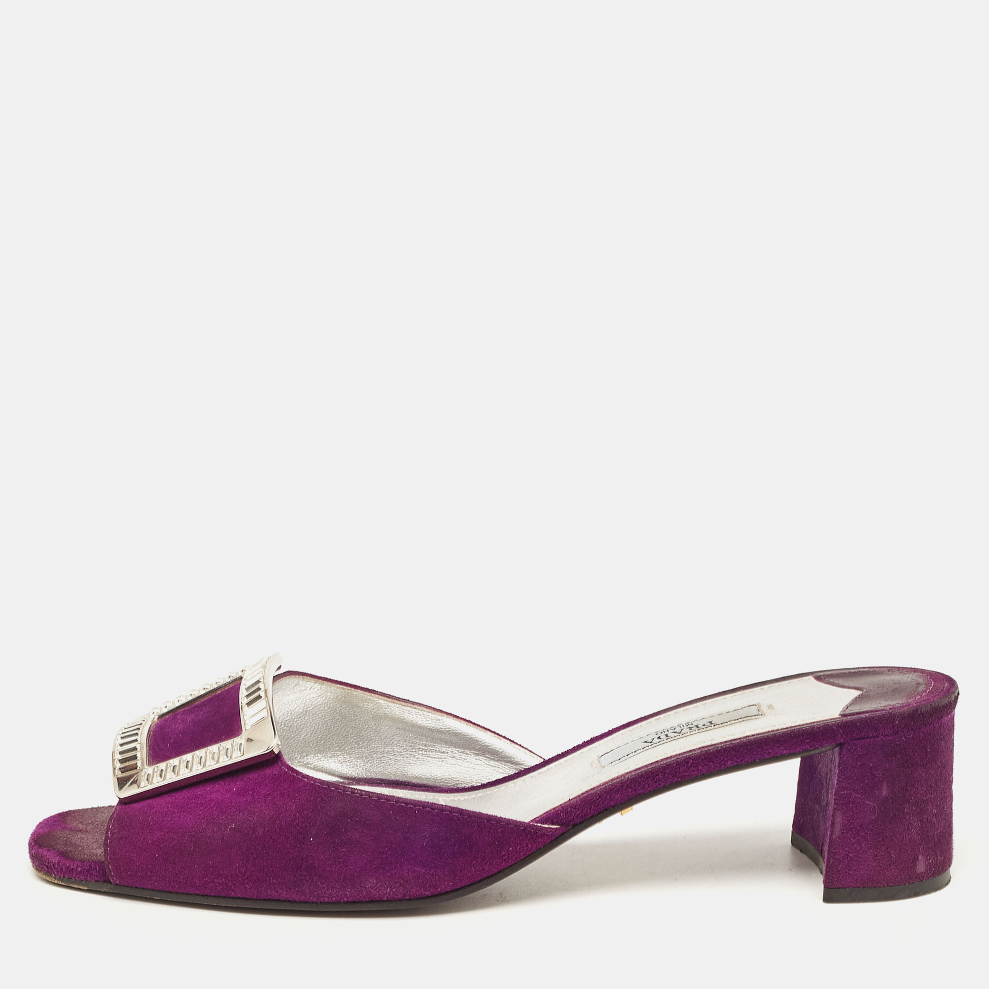 

Prada Purple Suede Crystal Embellished Slide Sandals Size