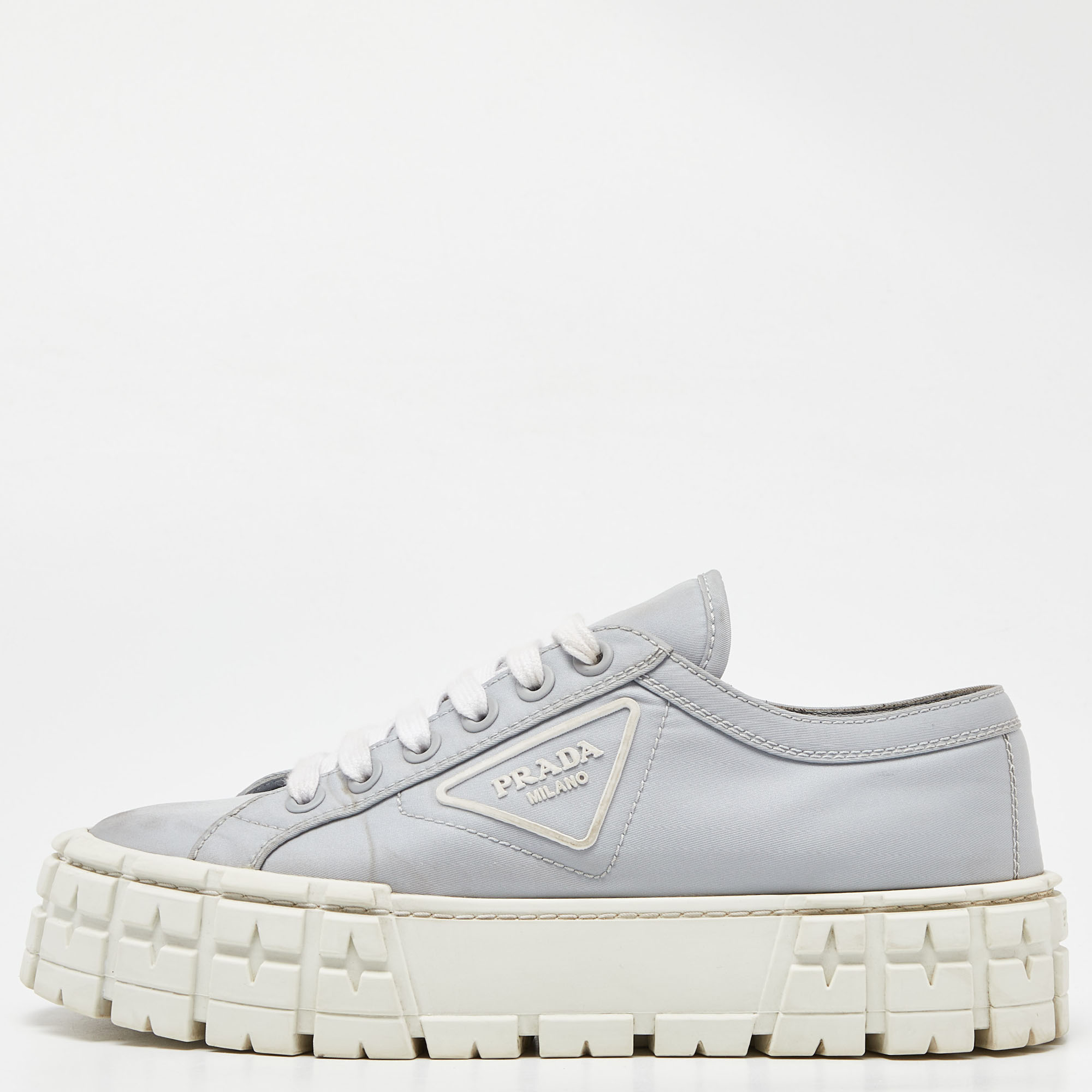 

Prada Grey Nylon Double Wheel Lace Up Sneakers Size