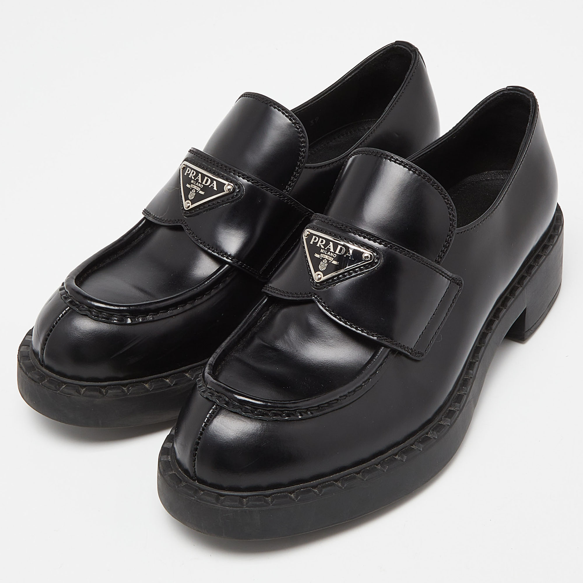 

Prada Black Leather Slip On Loafers Size