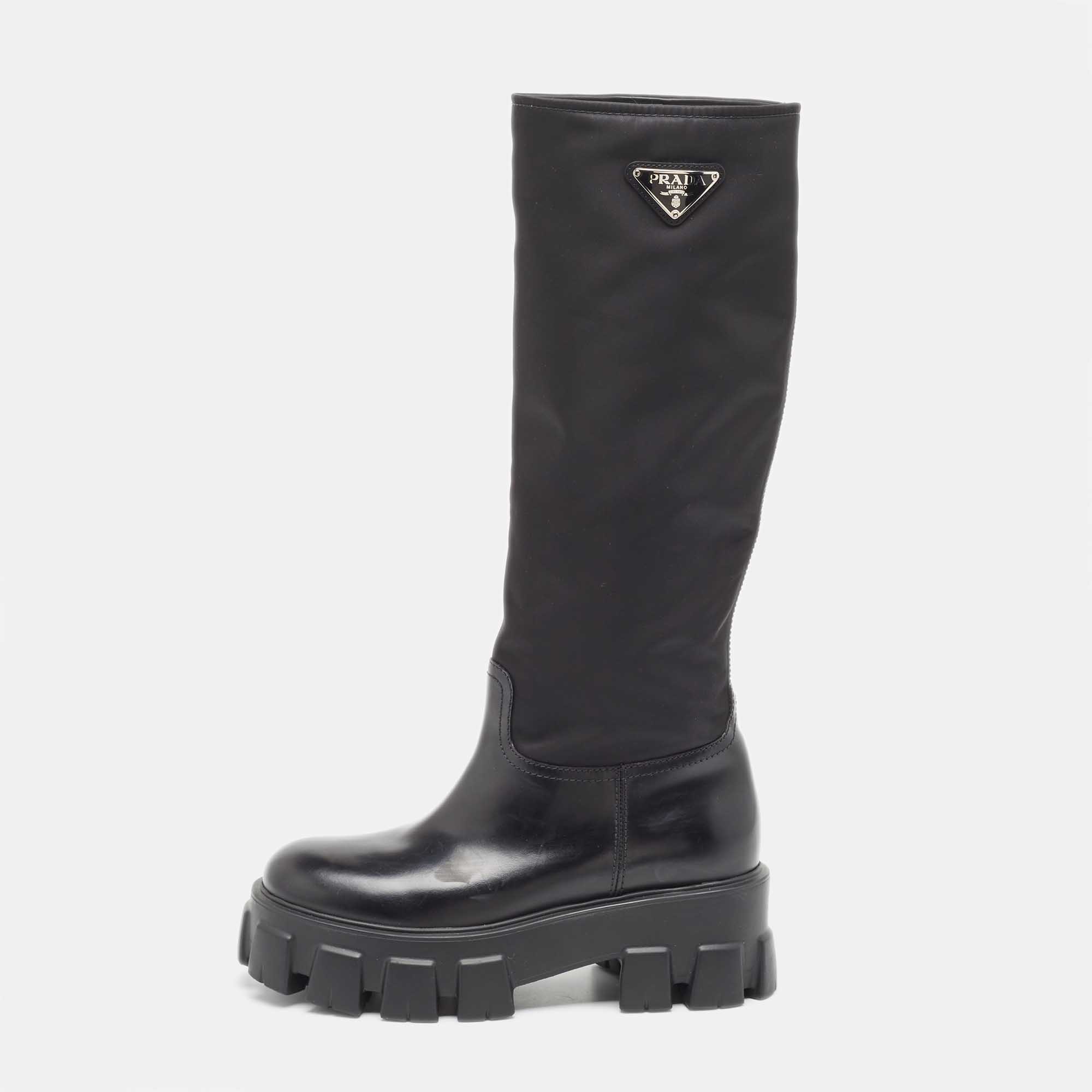

Prada Black Leather and Nylon Monolith Boots Size