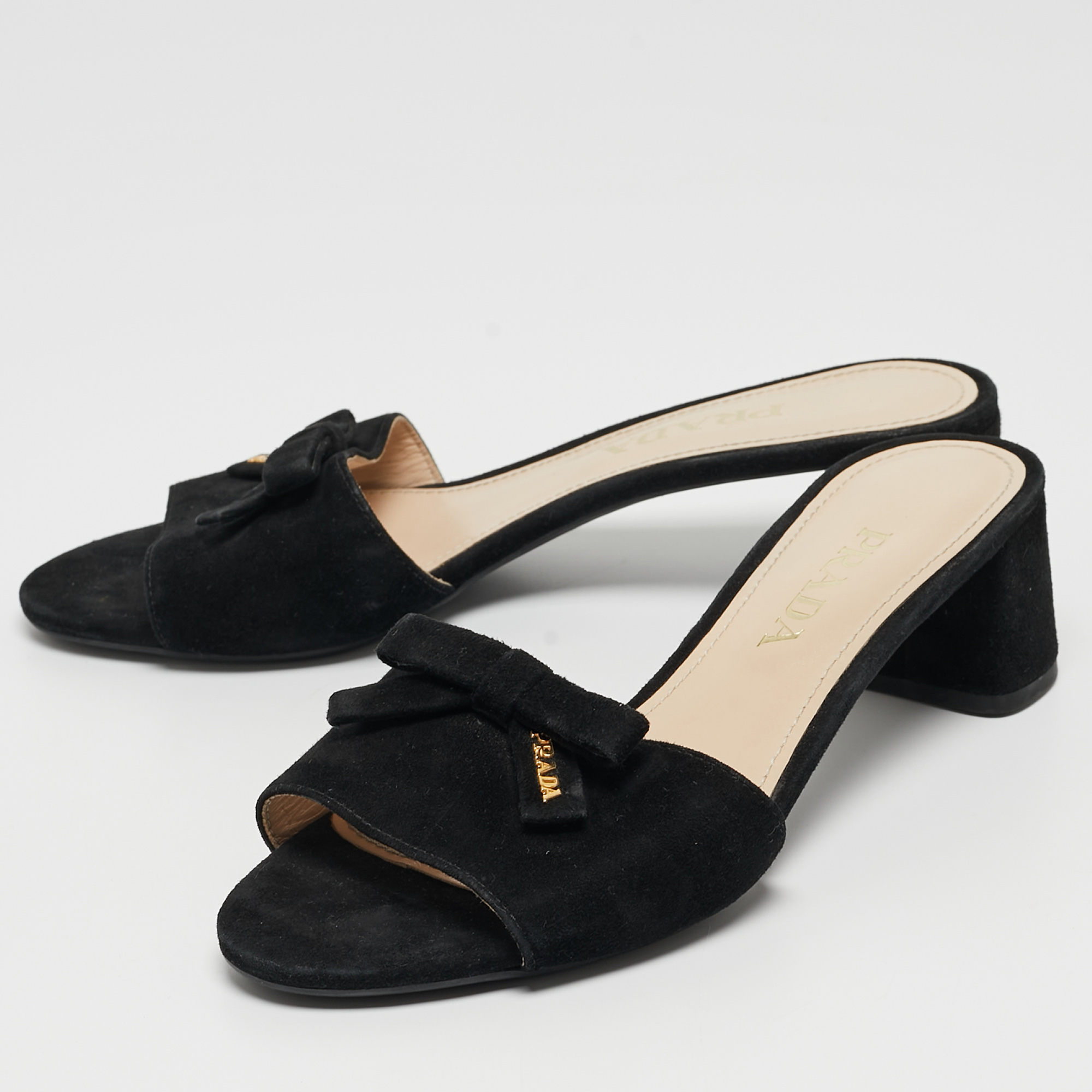 

Prada Black Suede Bow Slide Sandals Size