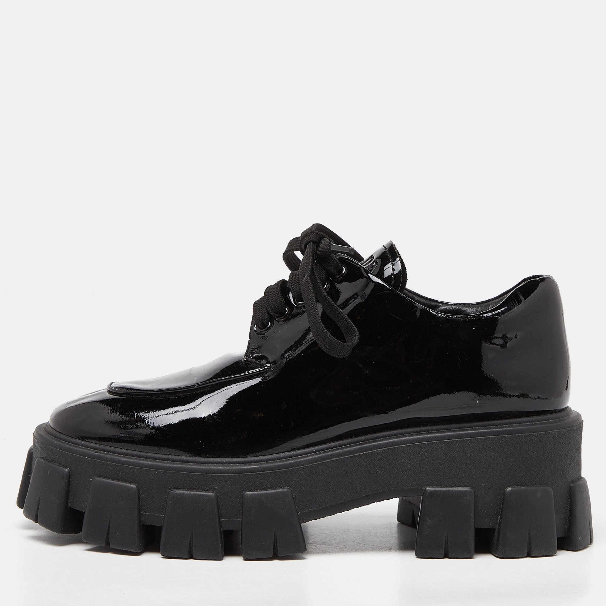 

Prada Black Patent Leather Monolith Platform Derby Sneakers Size
