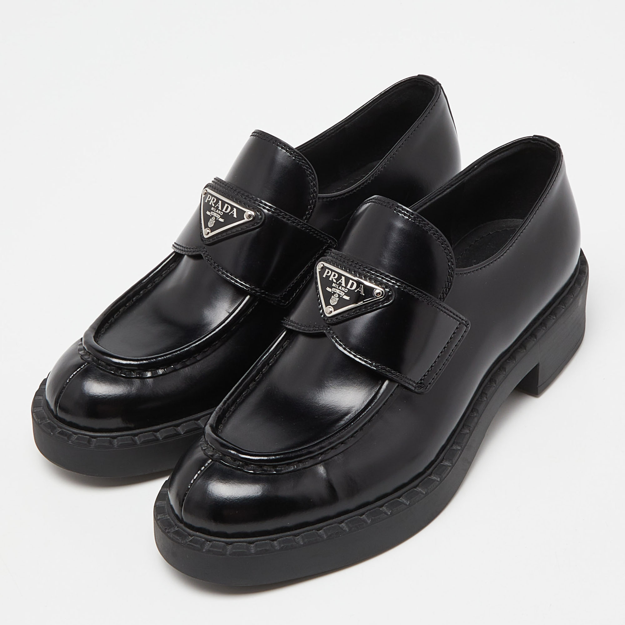 

Prada Black Patent Leather Platform Loafers Size