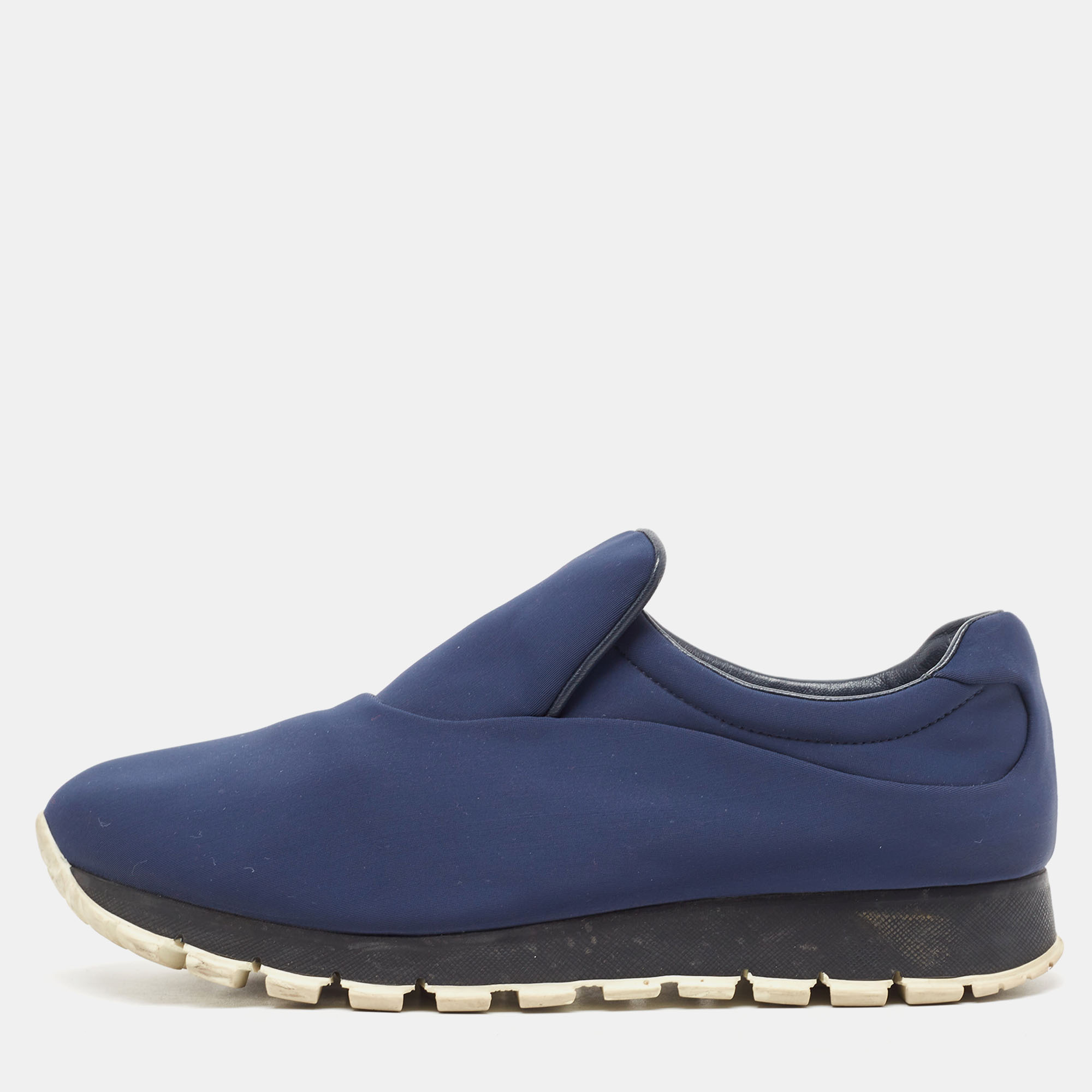 Pre-owned Prada Navy Blue Nylon Slip On Sneakers Size 38.5