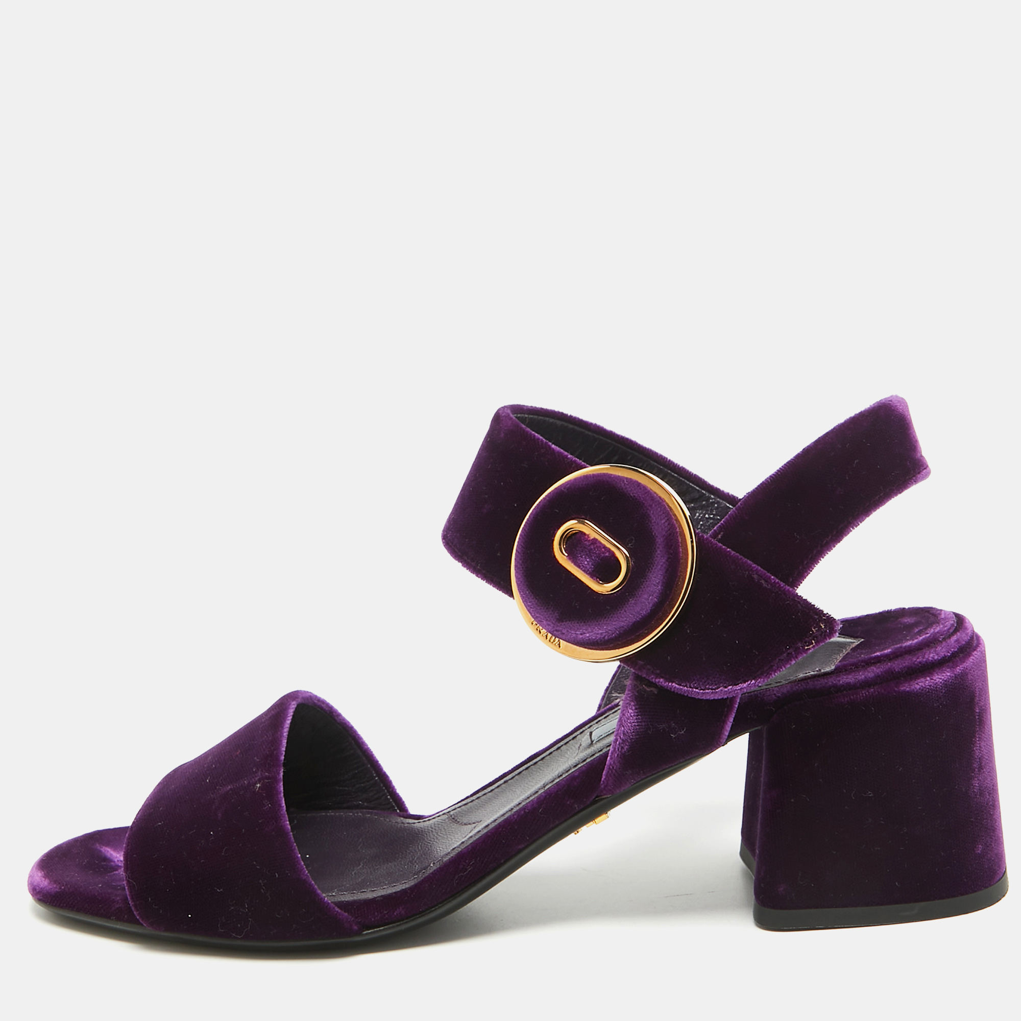 Pre-owned Prada Purple Velvet Ankle Strap Sandals Size 37.5