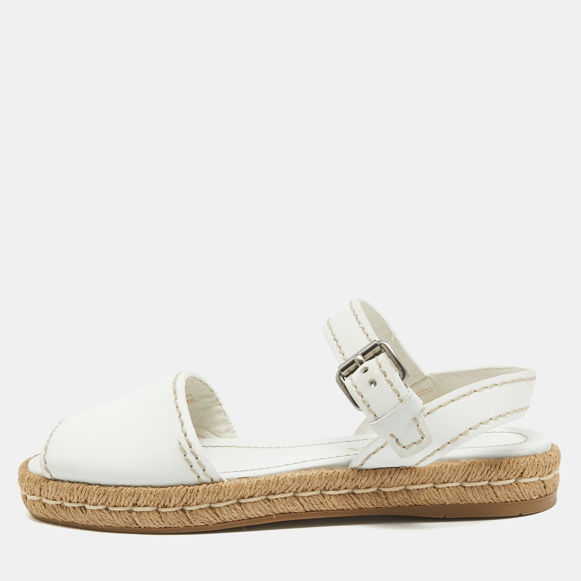 Pre-owned Prada White Leather Slingback Espadrille Sandals Size 38