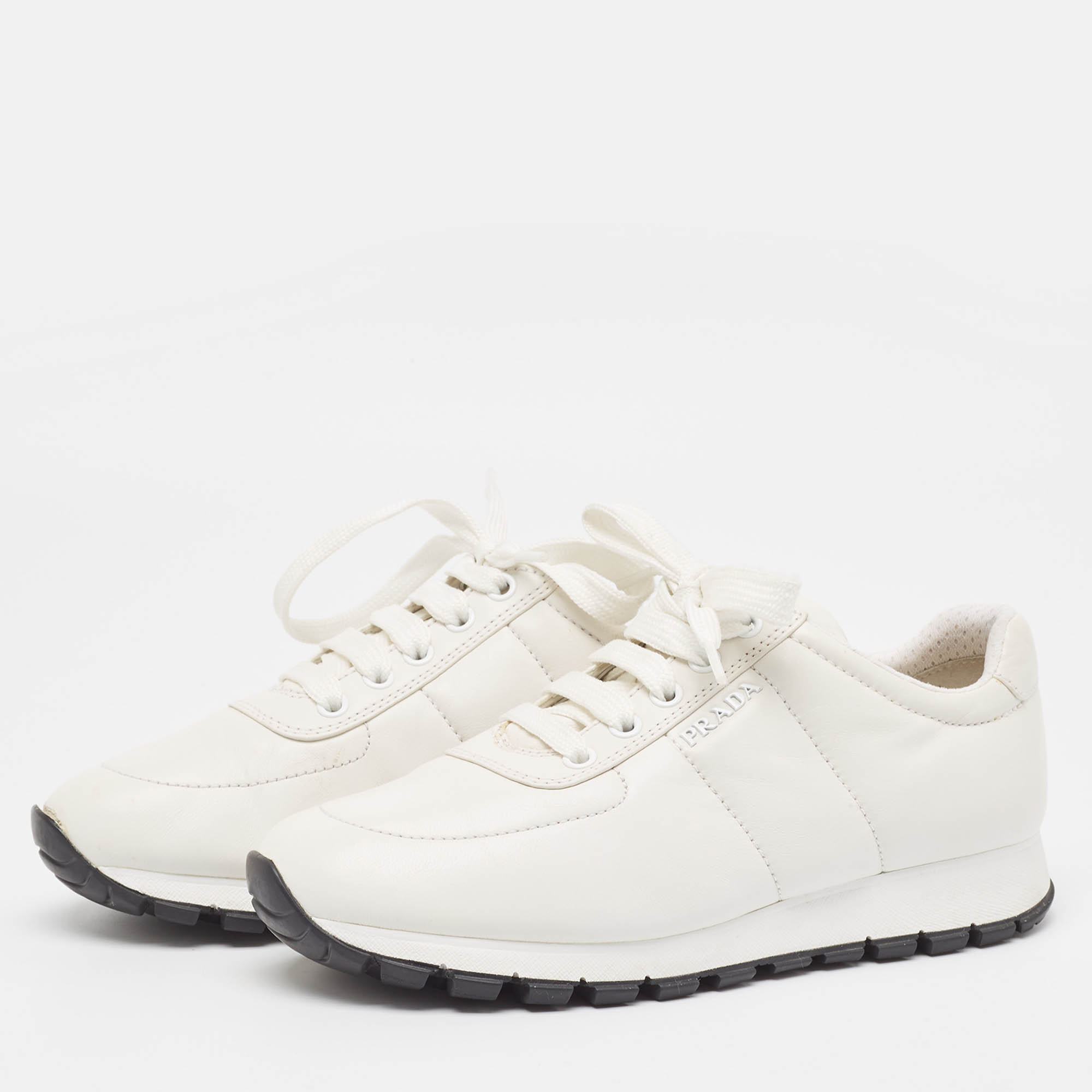 

Prada White Leather Low Top Sneakers Size