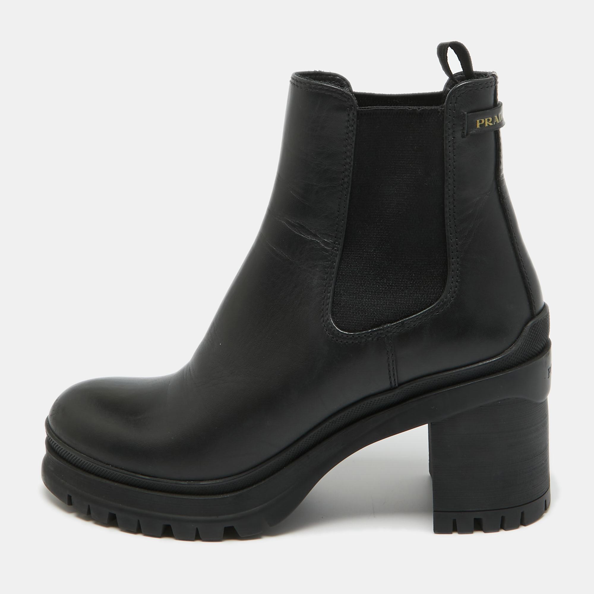 

Prada Black Leather Ankle Length Boots Size