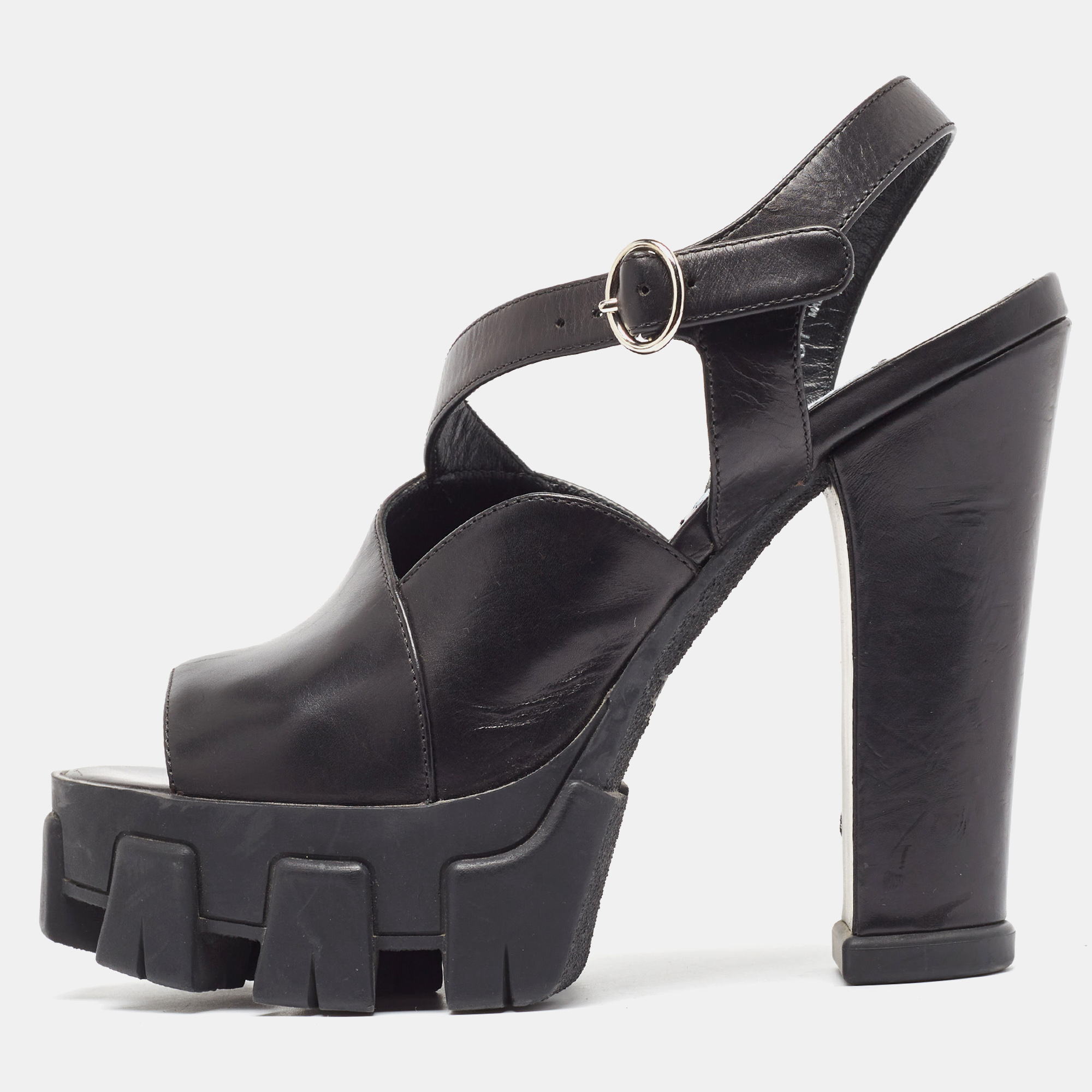 

Prada Black Leather Ankle Strap Sandals Size