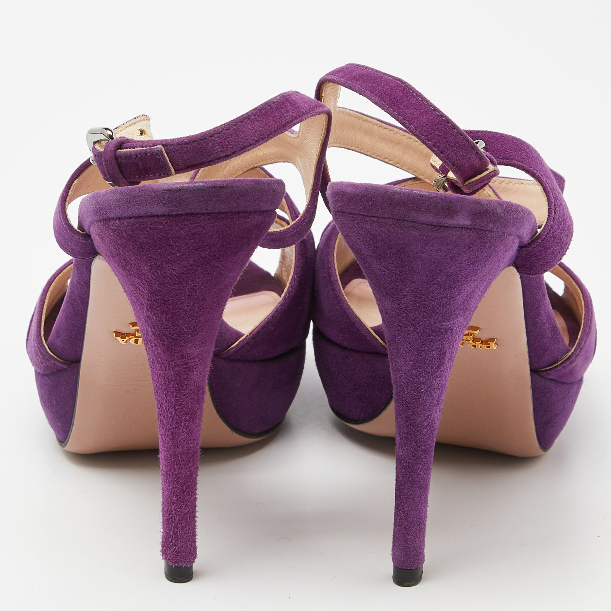 Prada Purple Suede Ankle Strap Platform Sandals Size 39 