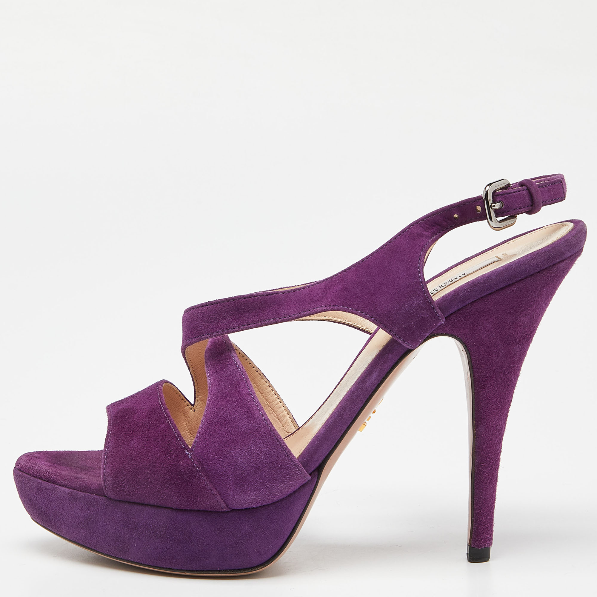 

Prada Purple Suede Ankle Strap Platform Sandals Size