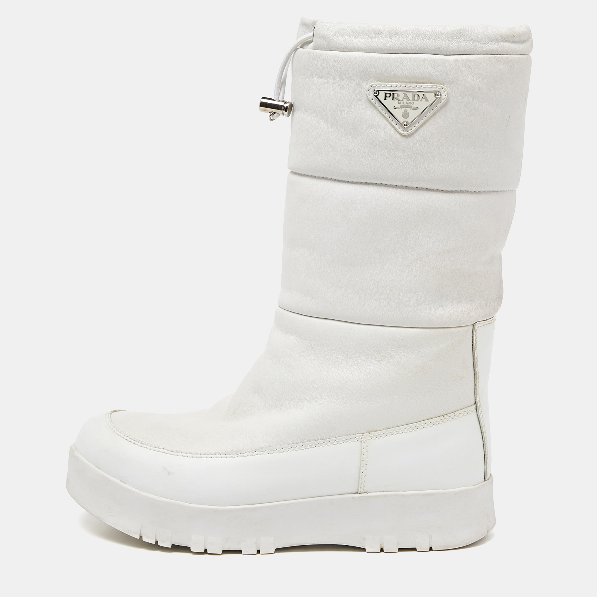 Pre-owned Prada White Leather Mid Calf Boots Size 39.5