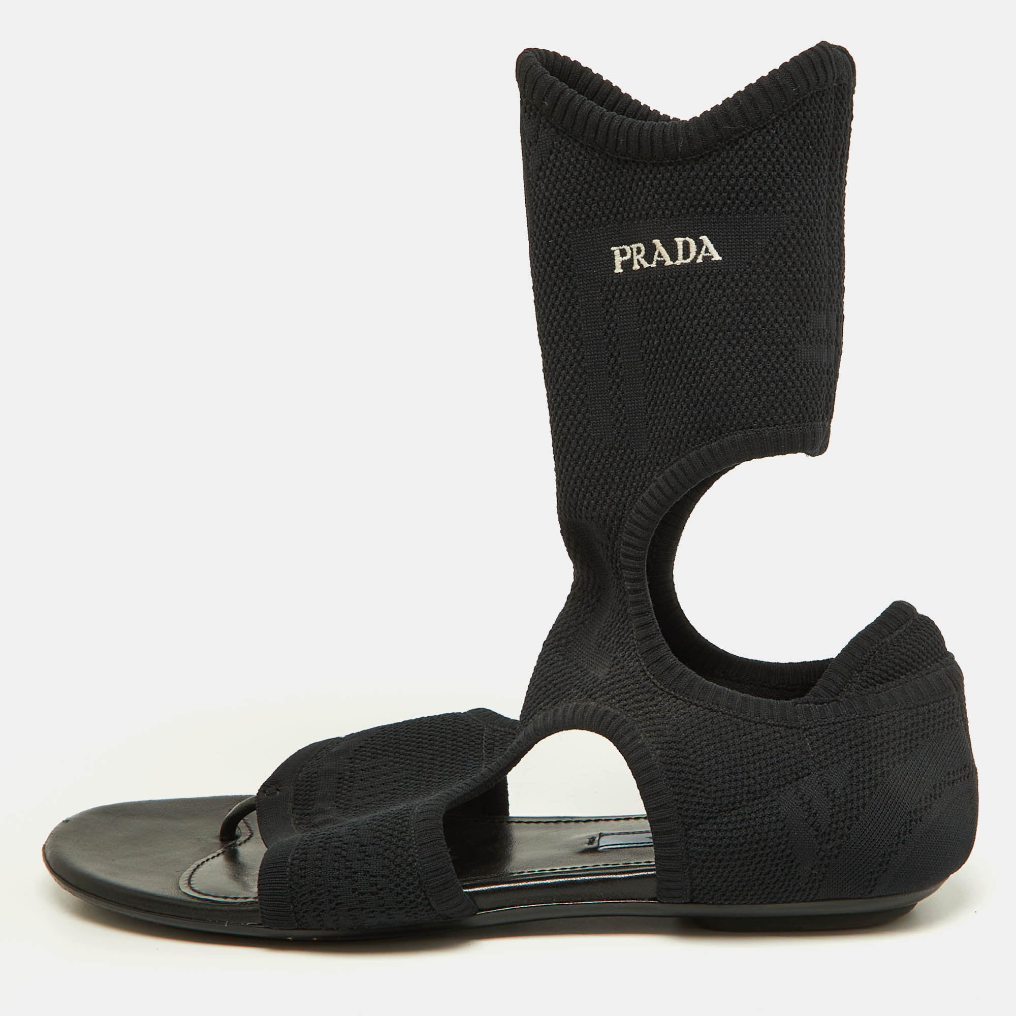 

Prada Black Fabric Thong Ankle Flat Sandals Size