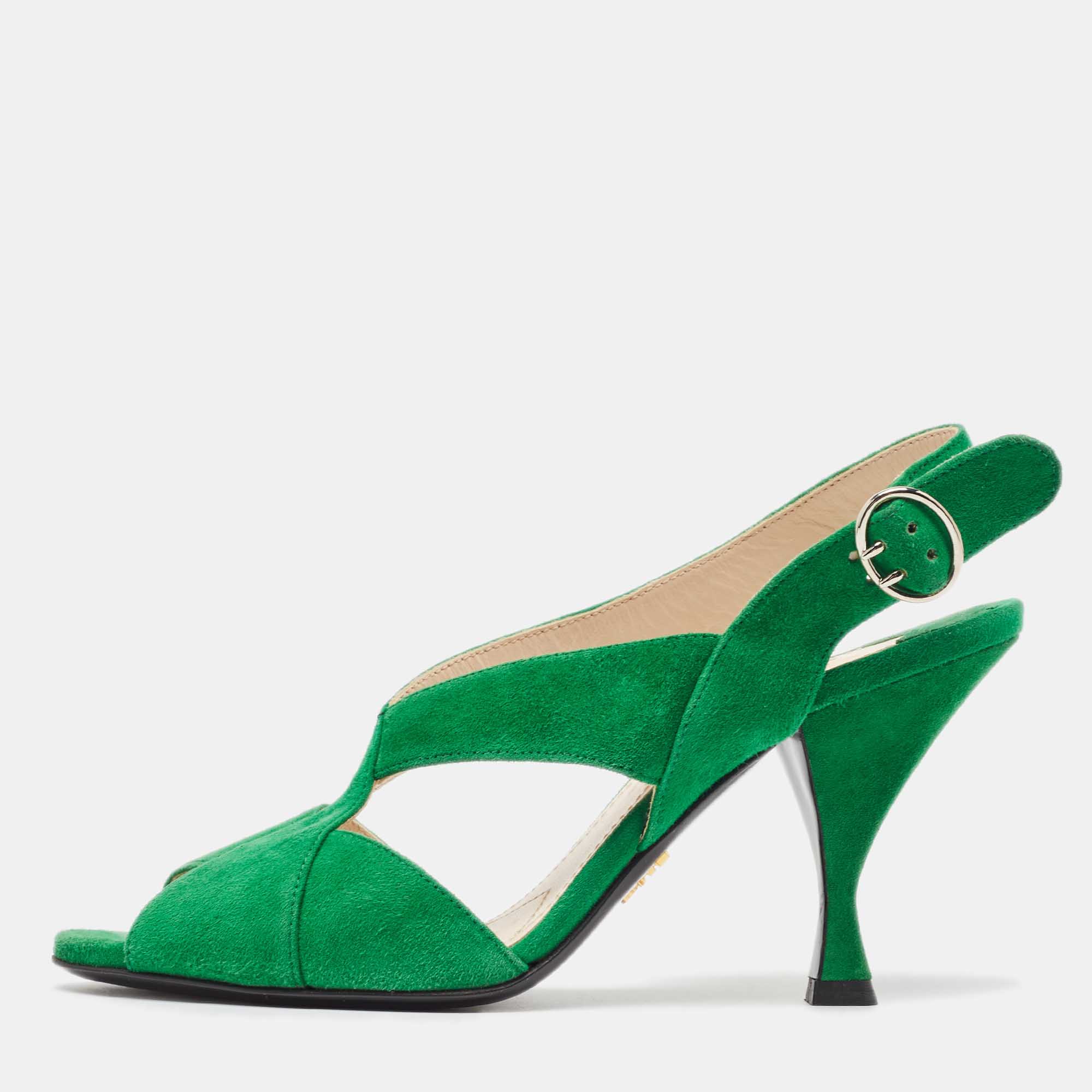 Prada Green Suede Slingback Sandals Size 37