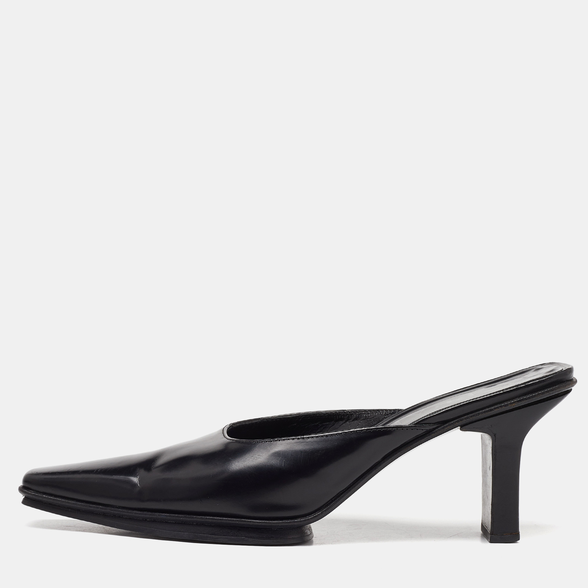 Pre-owned Prada Black Leather Slide Mules Size 38