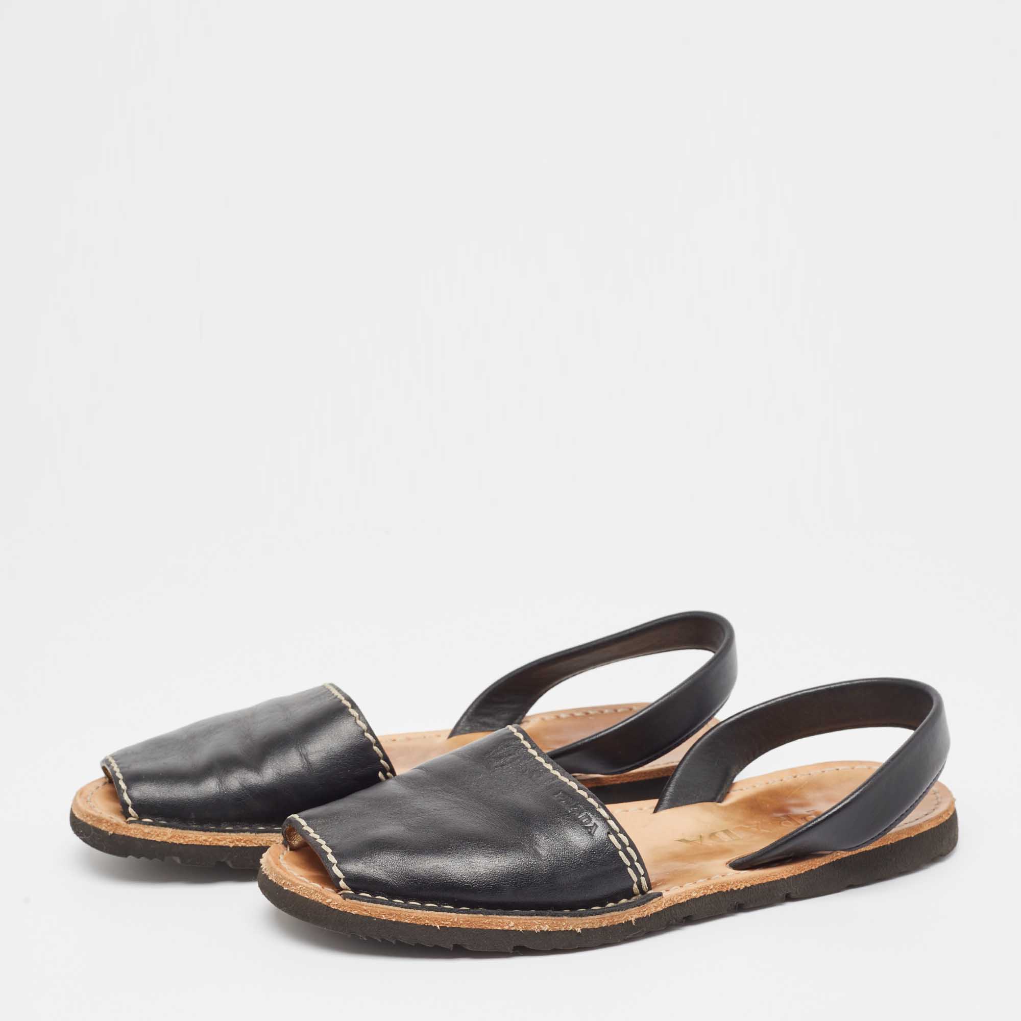 Prada Black Leather Slingback Flats Size 39.5 