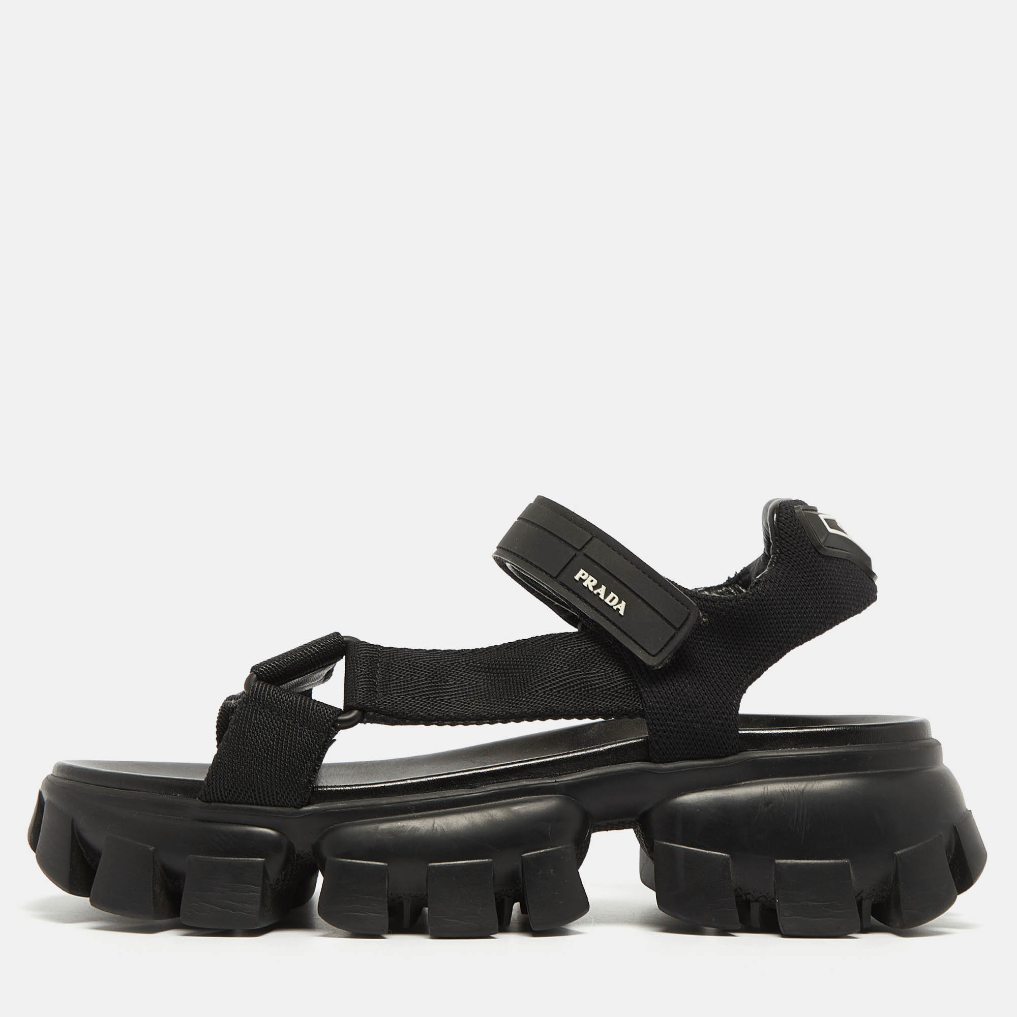 

Prada Black Canvas Cloudbust Thunder Sandals Size