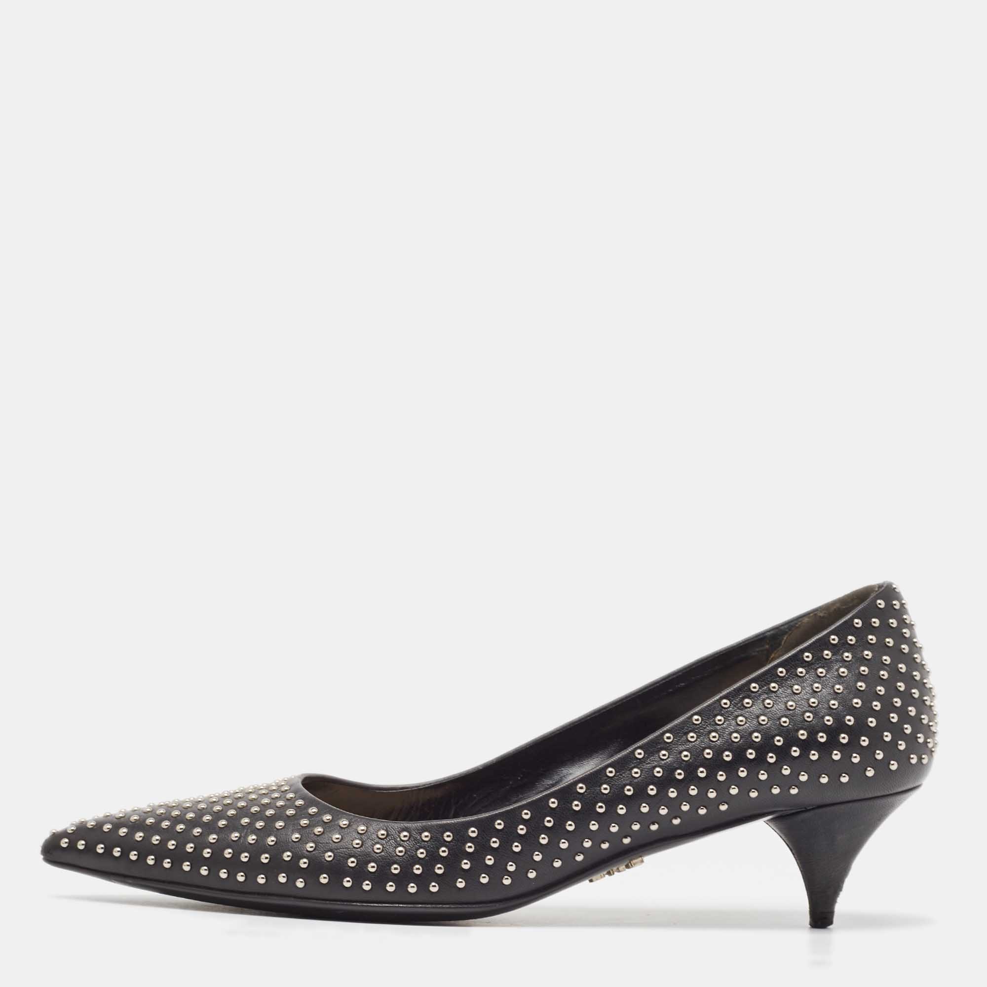 

Prada Black Leather Studded Pointed Toe Pumps Size