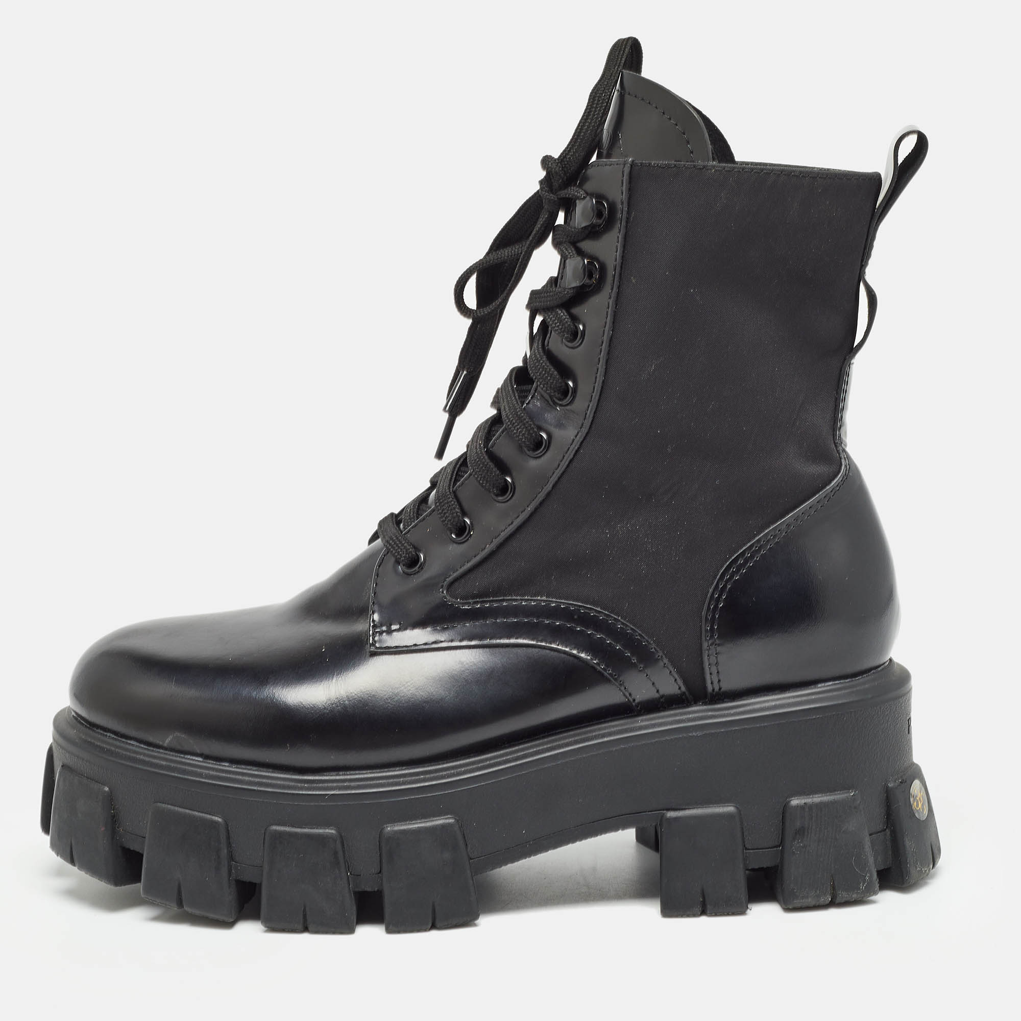 

Prada Black Leather and Nylon Monolith Ankle Boots Size