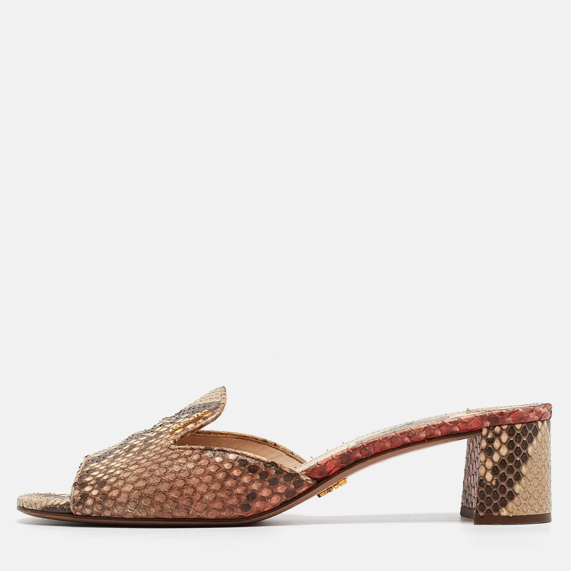 

Prada Beige/Brown Python Slide Sandals Size