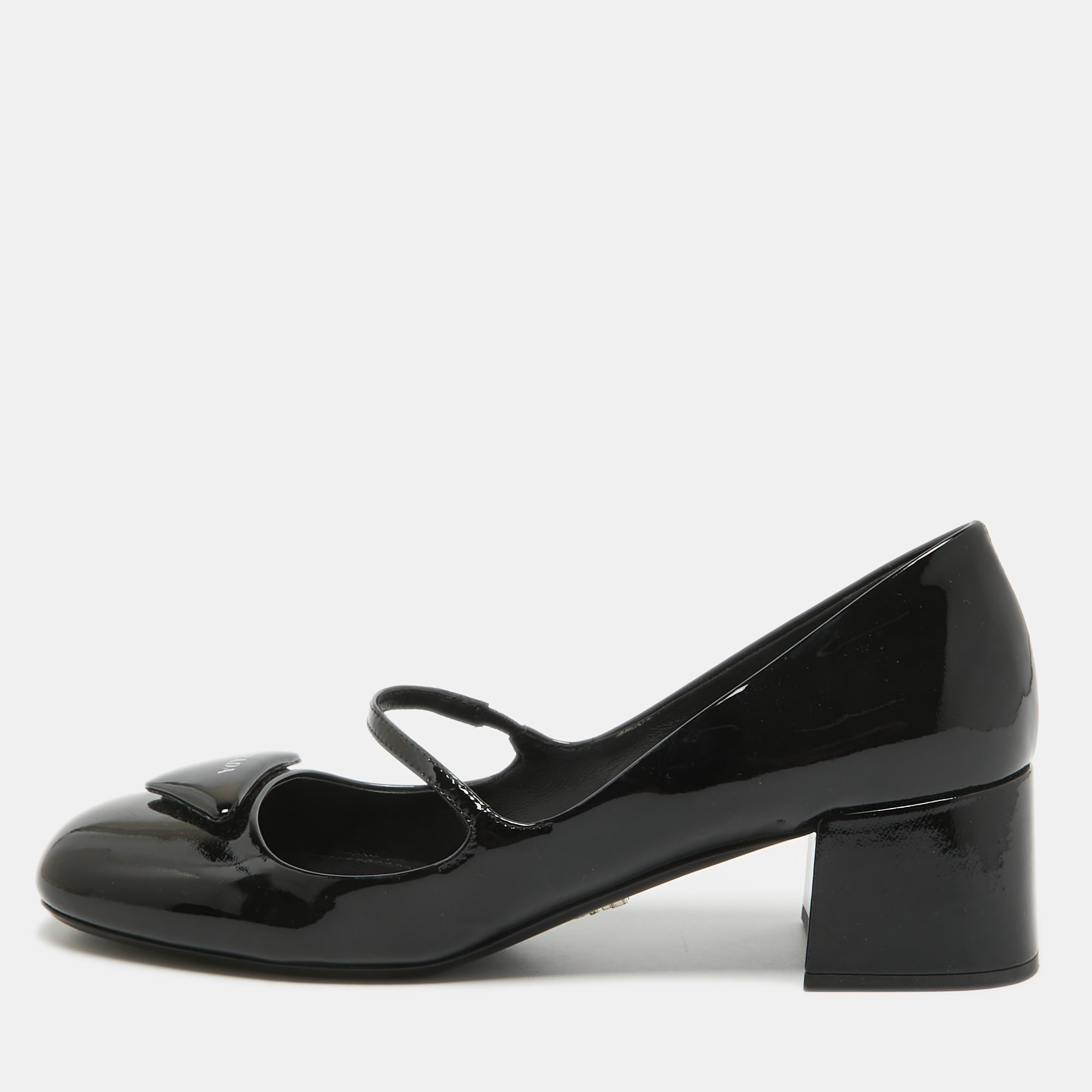 

Prada Black Patent Leather Mary Jane Block Heel Pumps Size