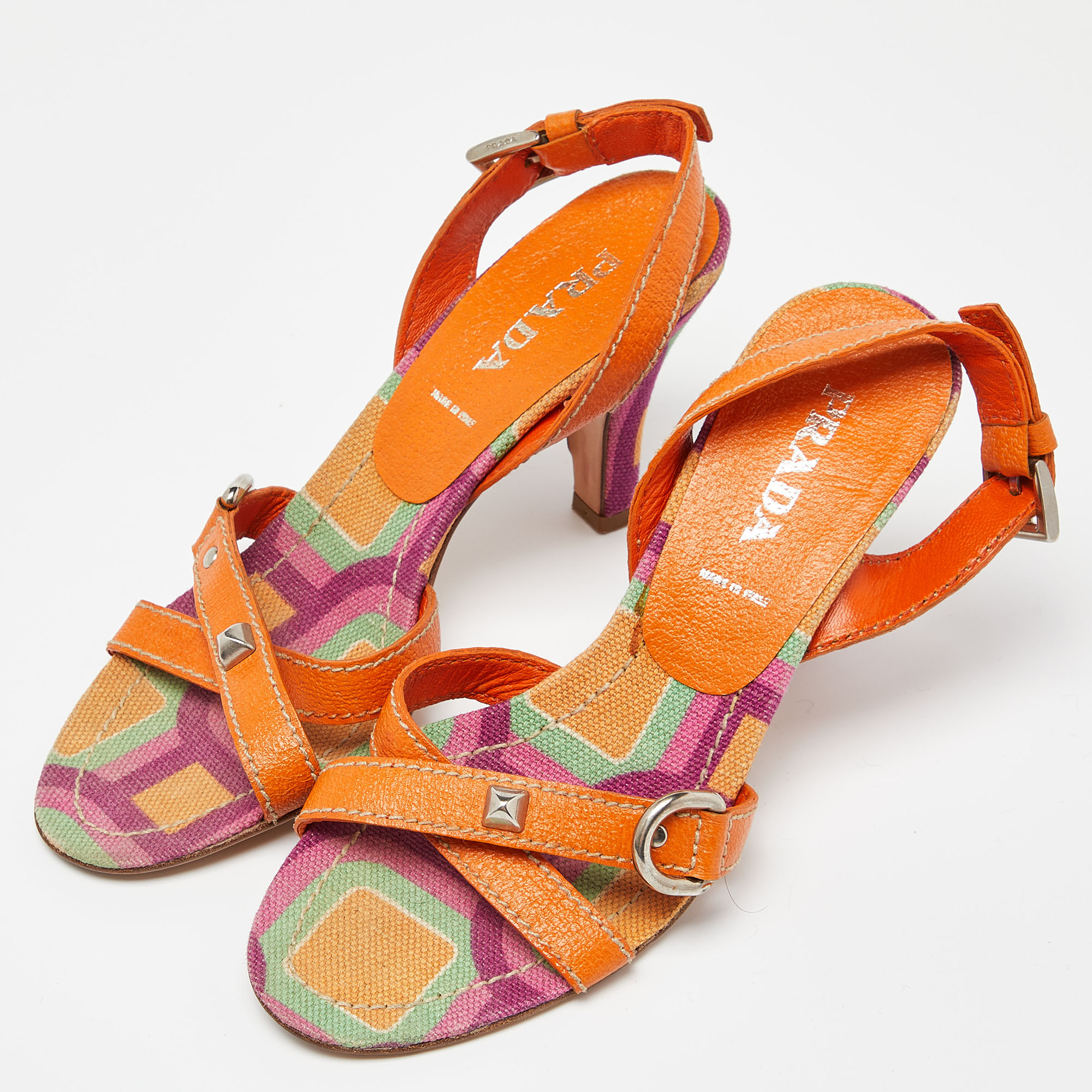 Prada Multicolor Leather Printed Ankle Strap Sandals Size 36 