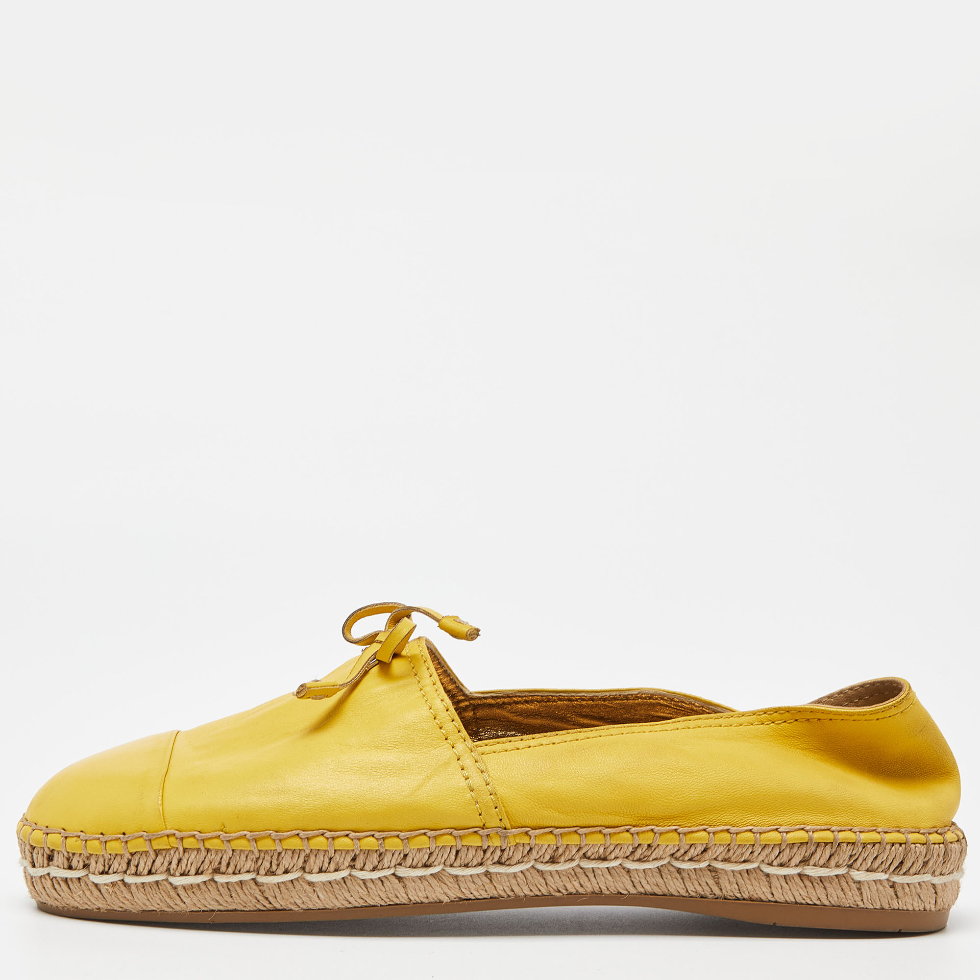 

Prada Yellow Leather Espadrilles Slip On Loafers Size