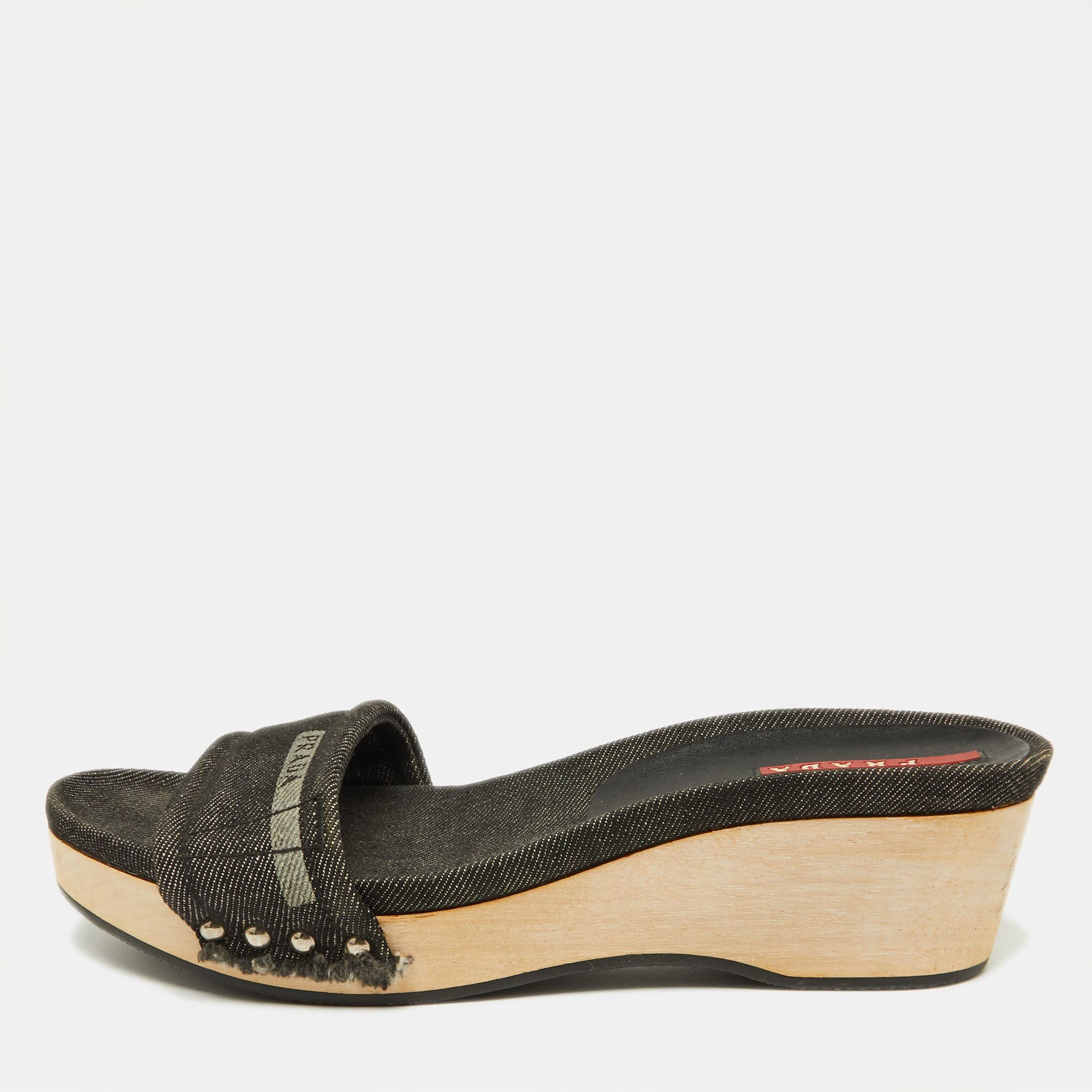

Prada Sport Black Denim Wedge Slide Sandals Size