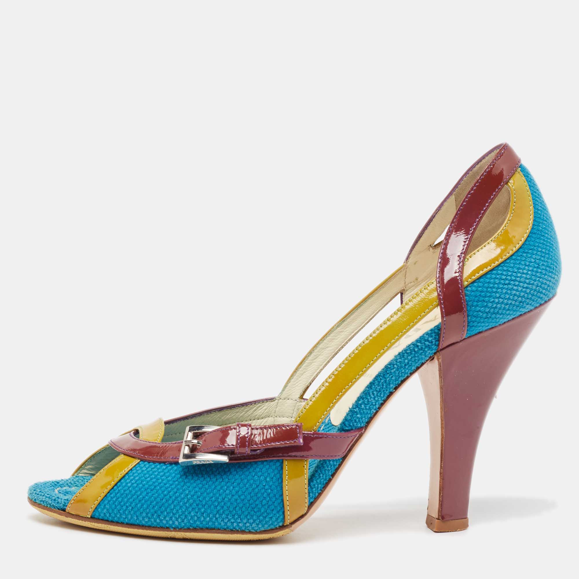 

Prada Multicolor Fabric and Patent Cutout Pumps Size