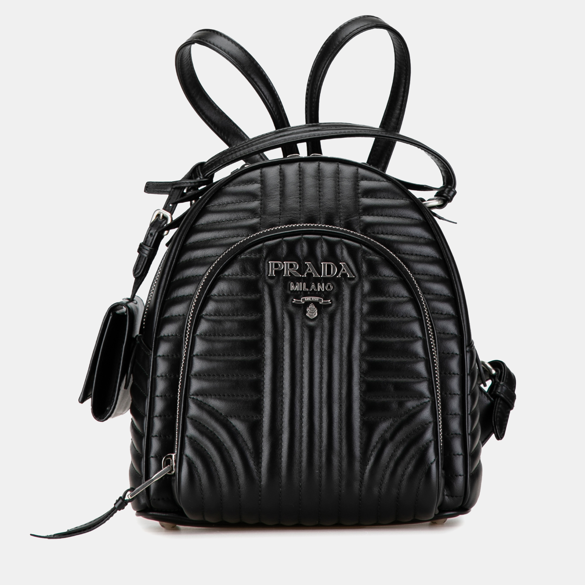 Pre-owned Prada Soft Calfskin Diagramme Day Backpack In Black