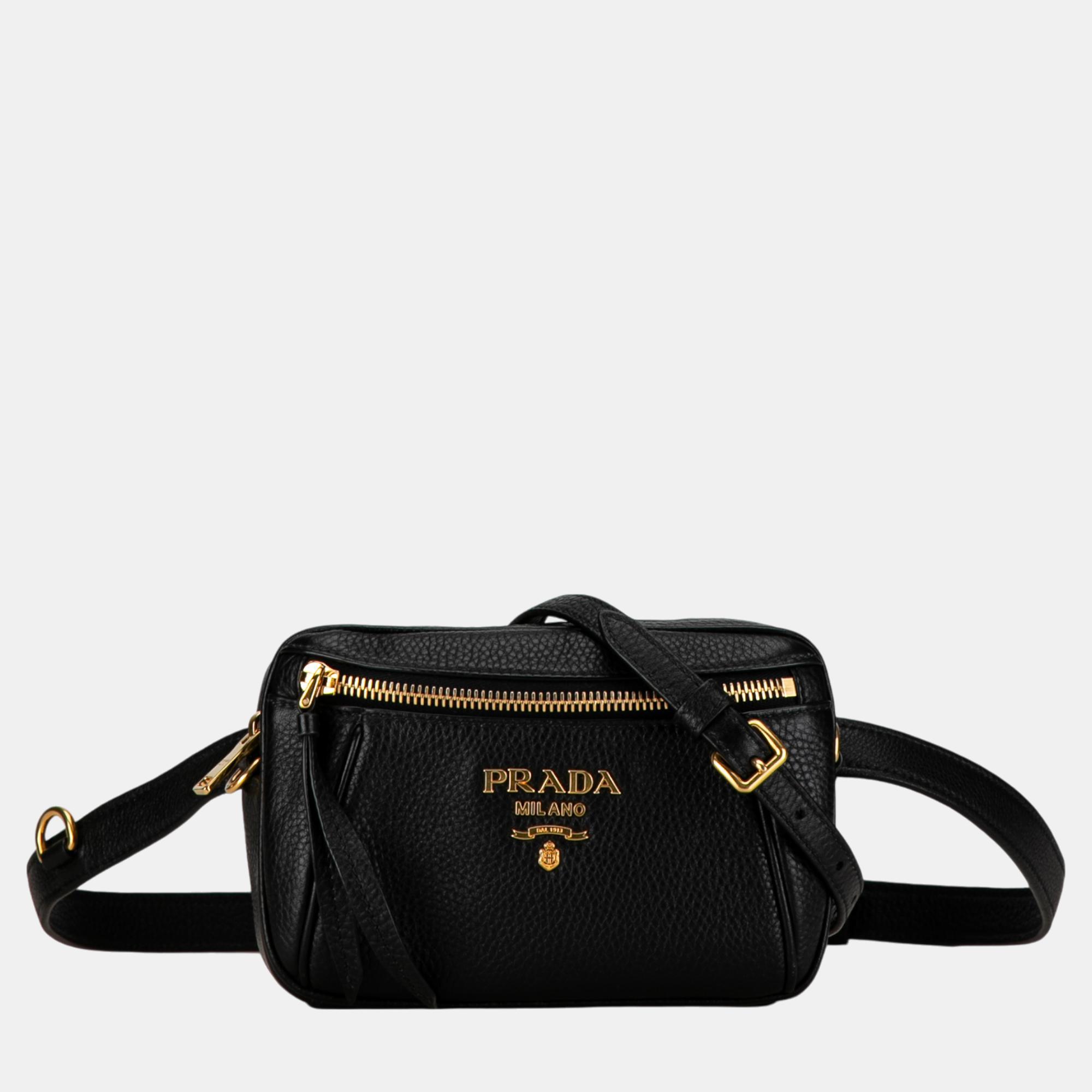 

Prada Black Vitello Daino Convertible Belt Bag