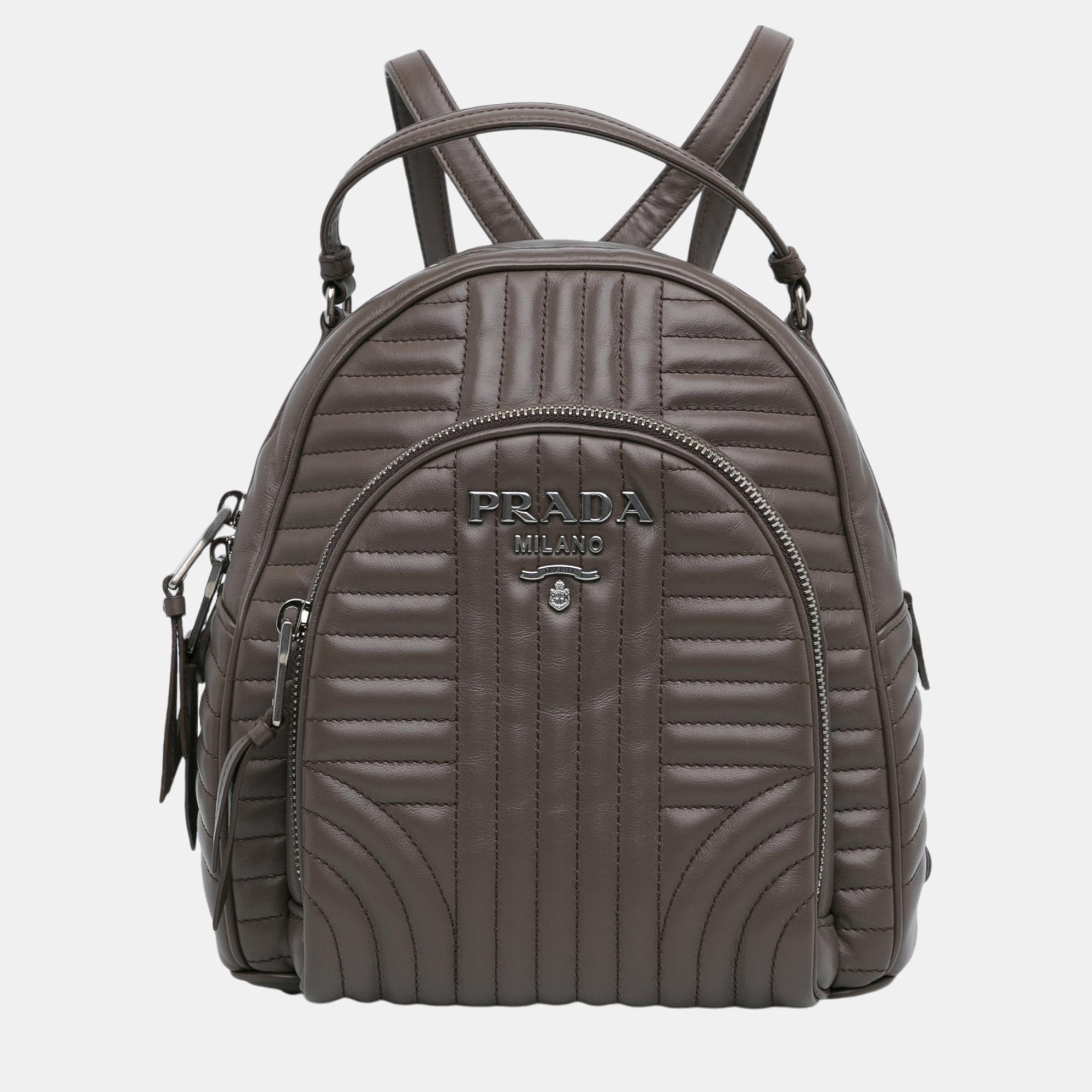 

Prada Brown Soft Calf Impunture Diagramme Backpack