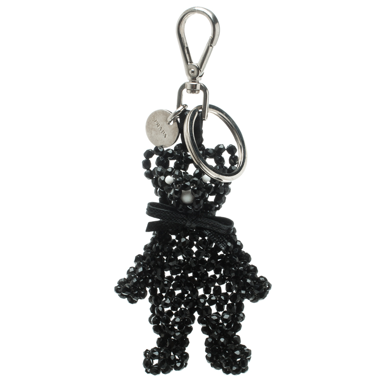 Prada Black Beaded Bear Silver Tone Bag Charm