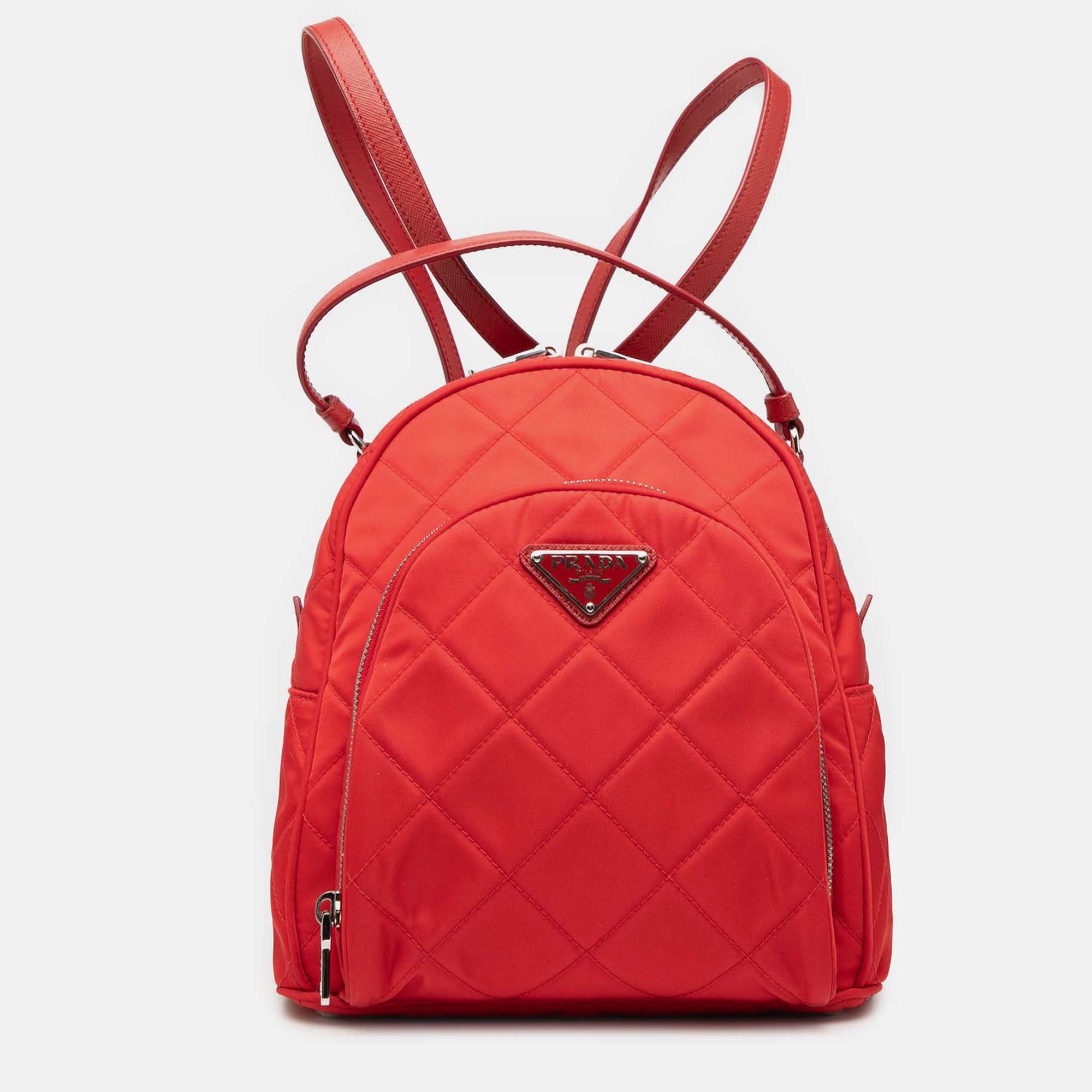 PRADA Pre-owned Impuntu Tessuto Backpack In Red