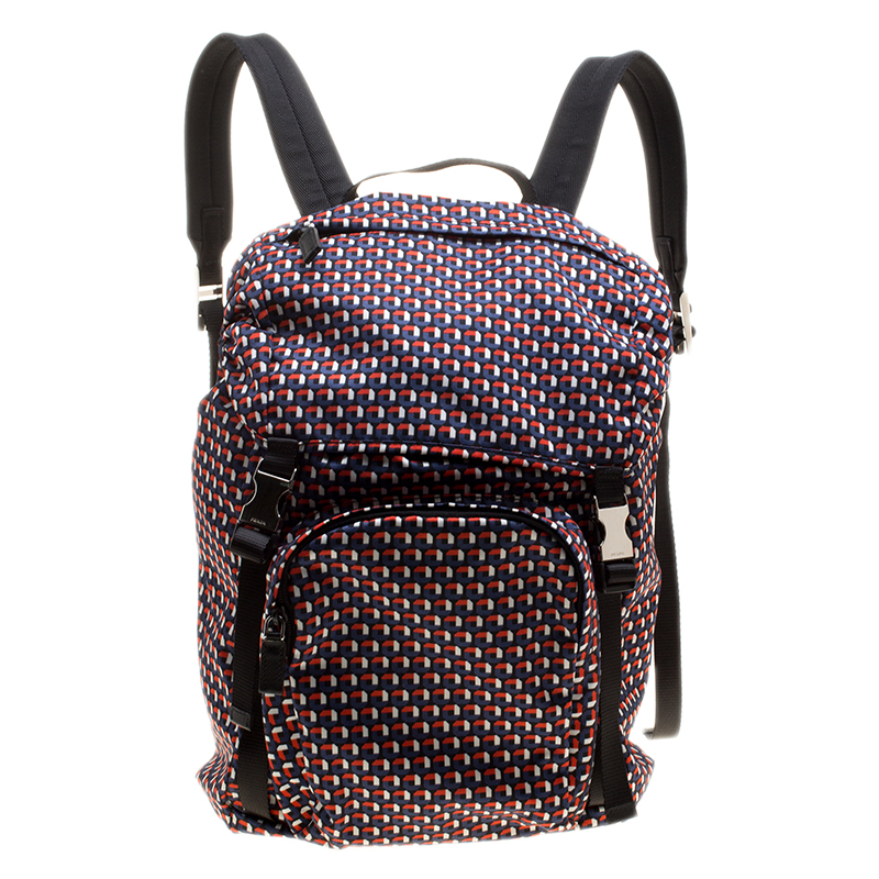 Prada Multicolor Vela Octagon Patterned Printed Nylon Tessuto Backpack