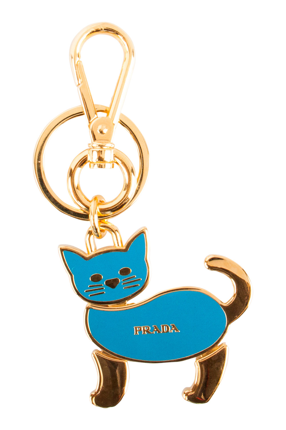 Prada Blue Enamel Cat Gold Tone Key Ring / Bag Charm
