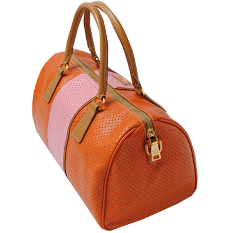 

Prada Orange Saffiano Lux Leather Mini Boston Bag