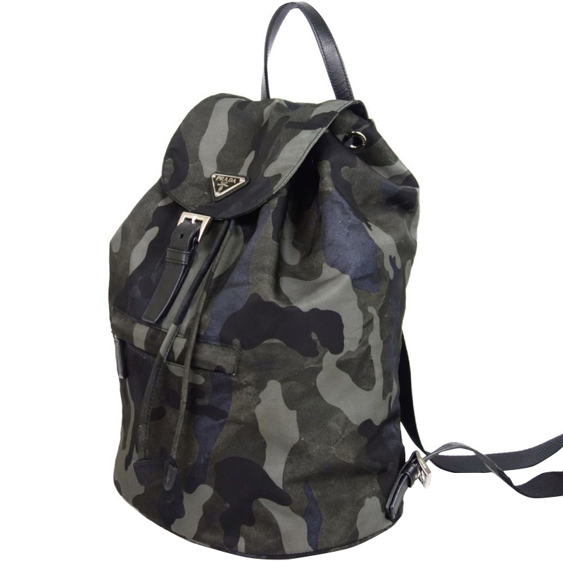 

Prada Navy Blue Camouflage Nylon Drawstring Backpack, Multicolor