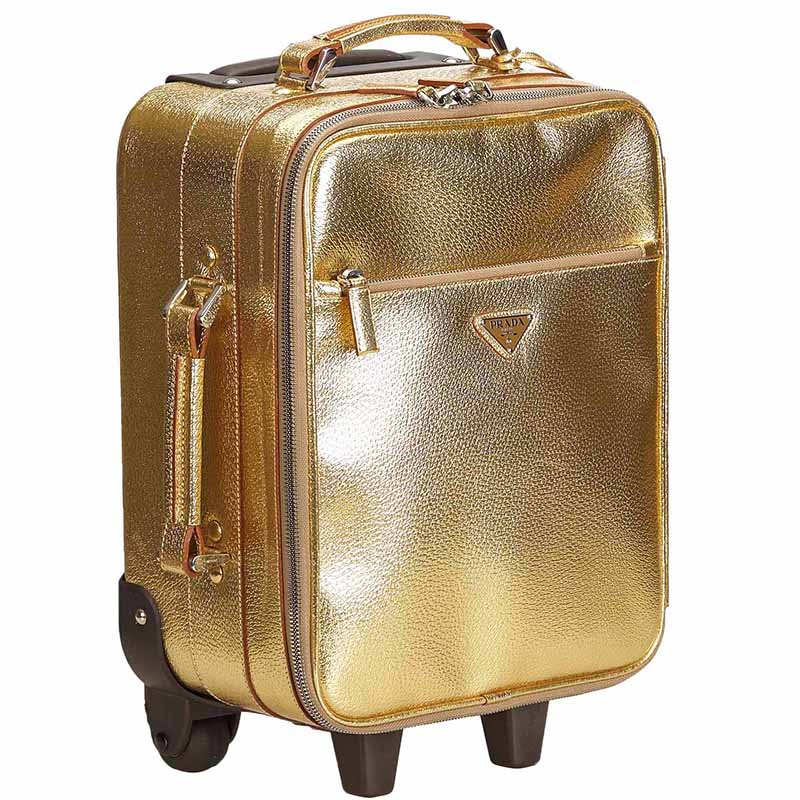 

Prada Gold Leather Trolley Rolling Luggage