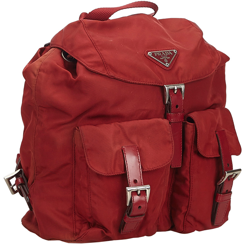 

Prada Red Nylon Drawstring Backpack