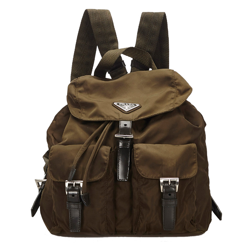 Prada Brown Nylon Drawstring Backpack 