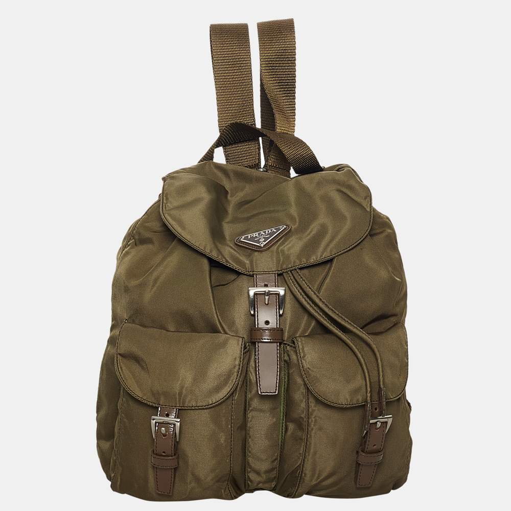 Pre Owned Prada Green Tessuto Drawstring Backpack