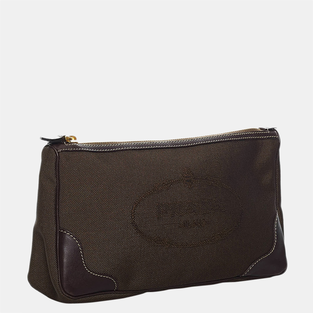 

Prada Brown Canapa Logo Canvas Pouch
