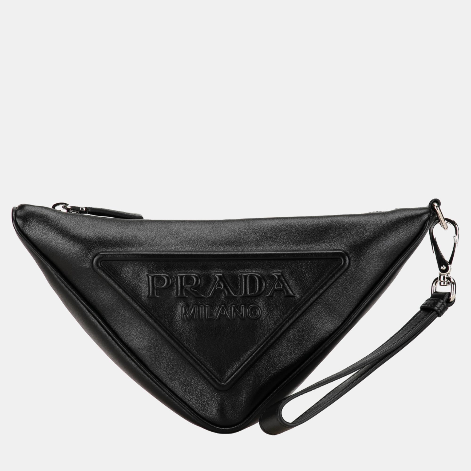 

Prada Black Leather Triangle Pouch